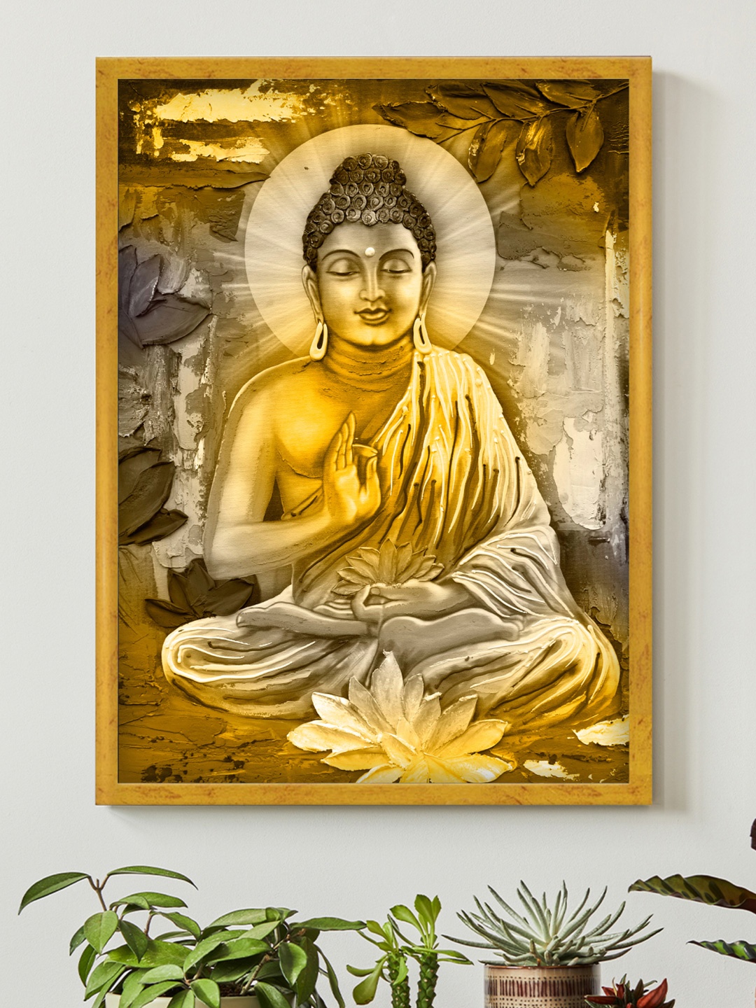 

Art Street Yellow & Black Meditating Lord Buddha Framed Painting Religious Wall Art