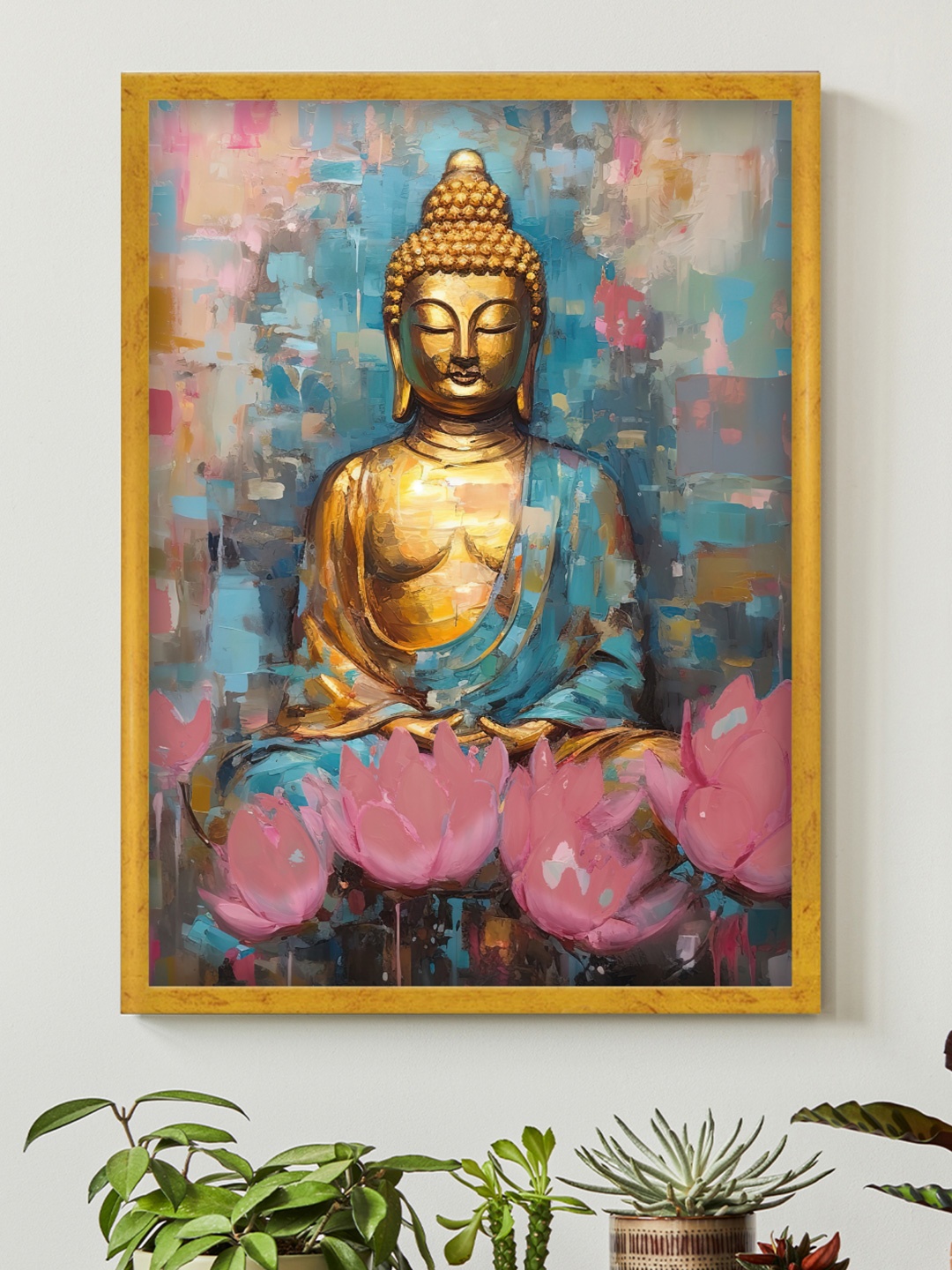 

Art Street Lord Buddha & Lotus Flower Framed Painting, Pink