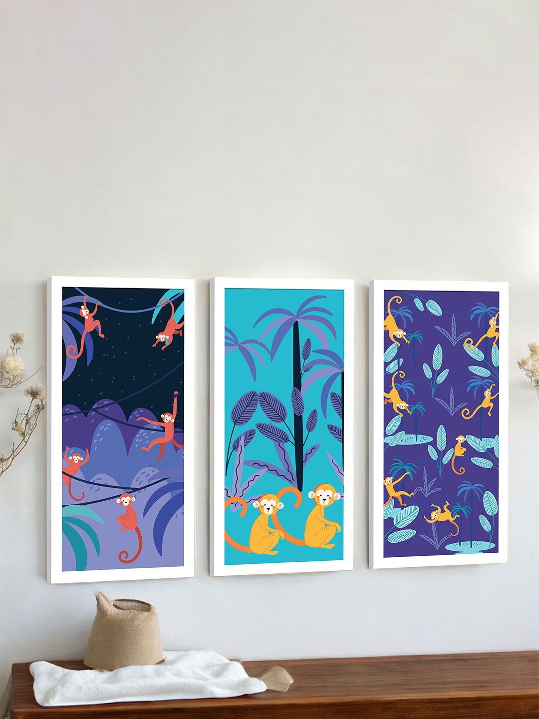 

Art Street Set of 3 Printed Cartoon Framed Wall Art Painting, Blue