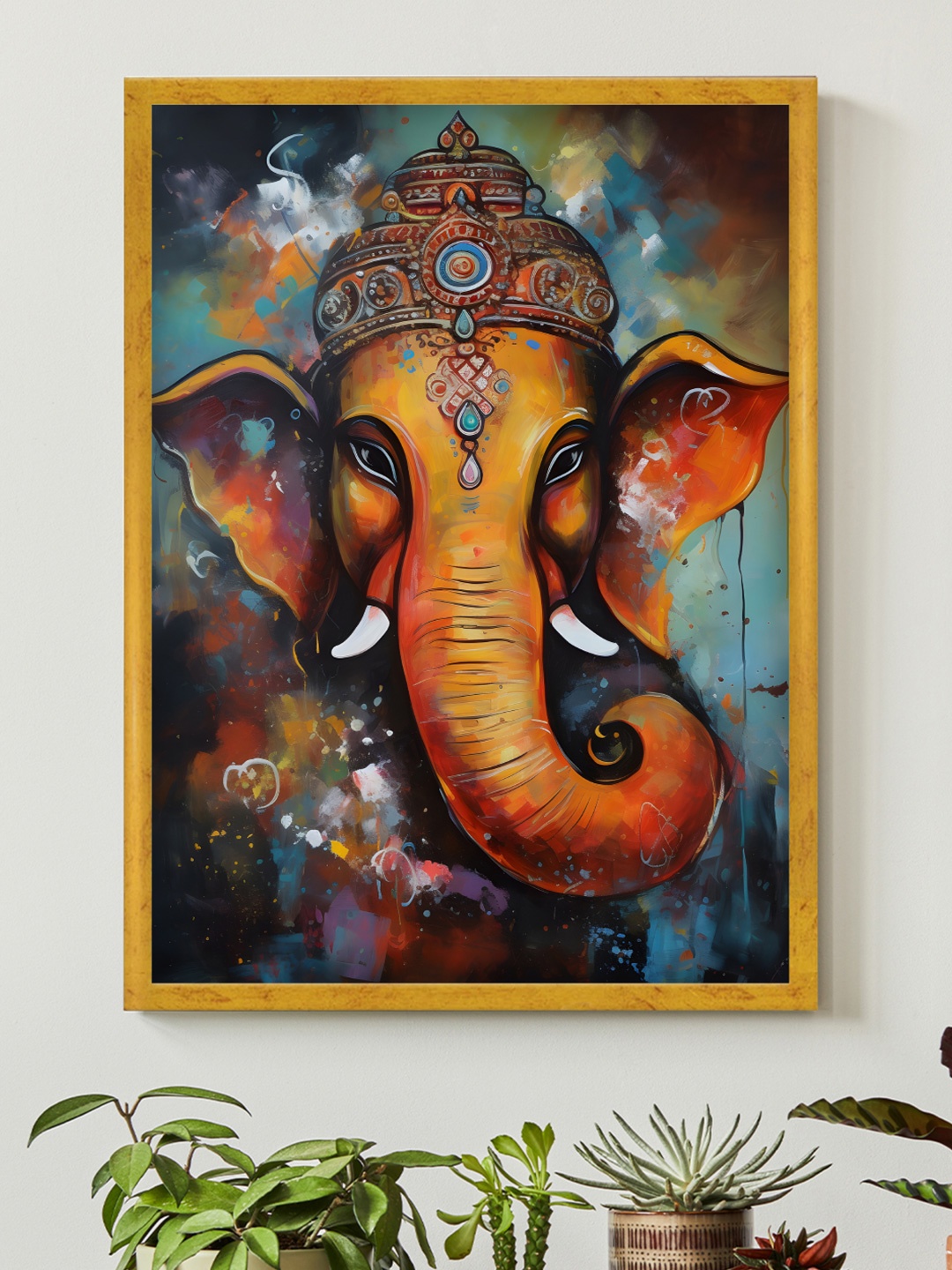 

Art Street Lord Ganesh Ji Art Framed Painting Religious Wall Art, Gold