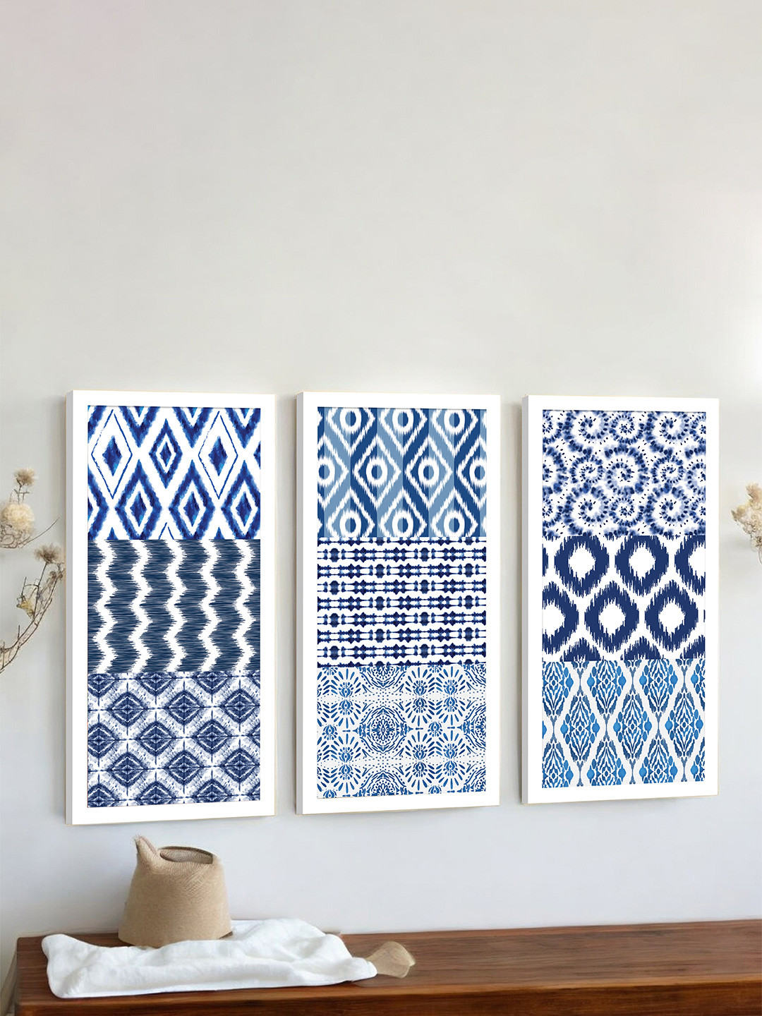 

Art Street Set of 3 Geometric Landscape Framed Painting, Blue