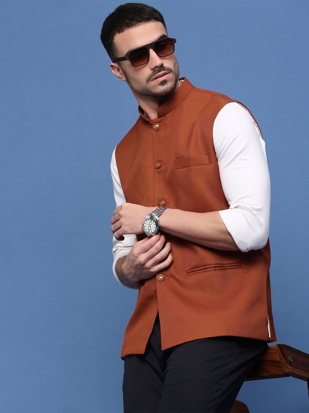 

SHOWOFF Woven Slim-Fit Nehru Jackets, Rust