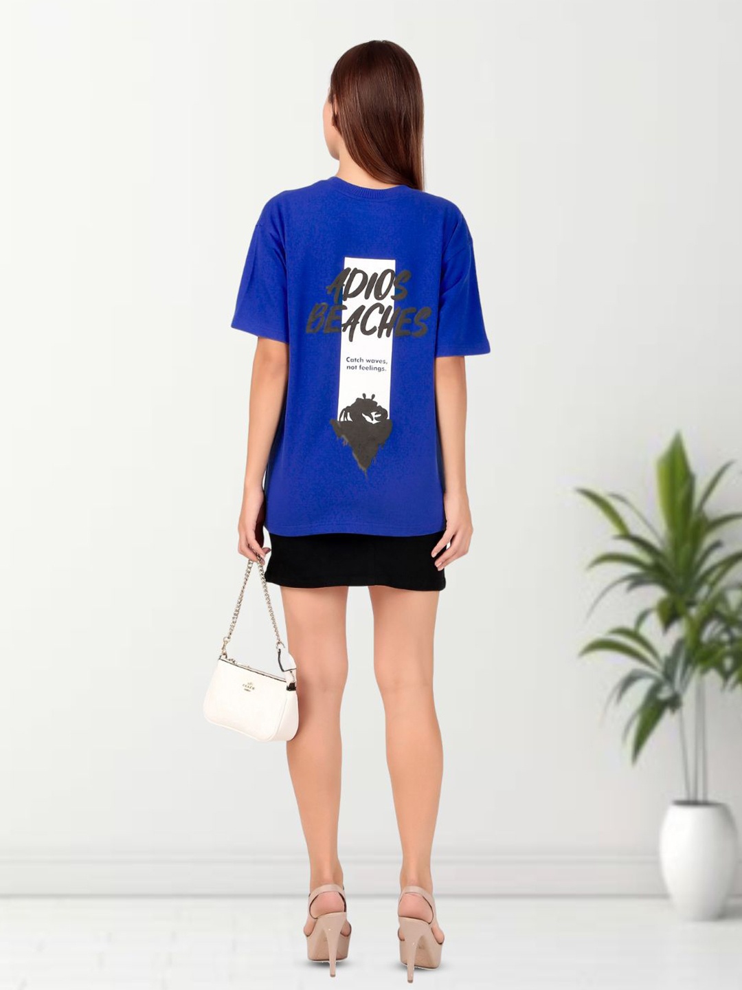 

Untamed Clothing Women Graphic Printed Round Neck Cotton Oversized T-Shirt, Blue