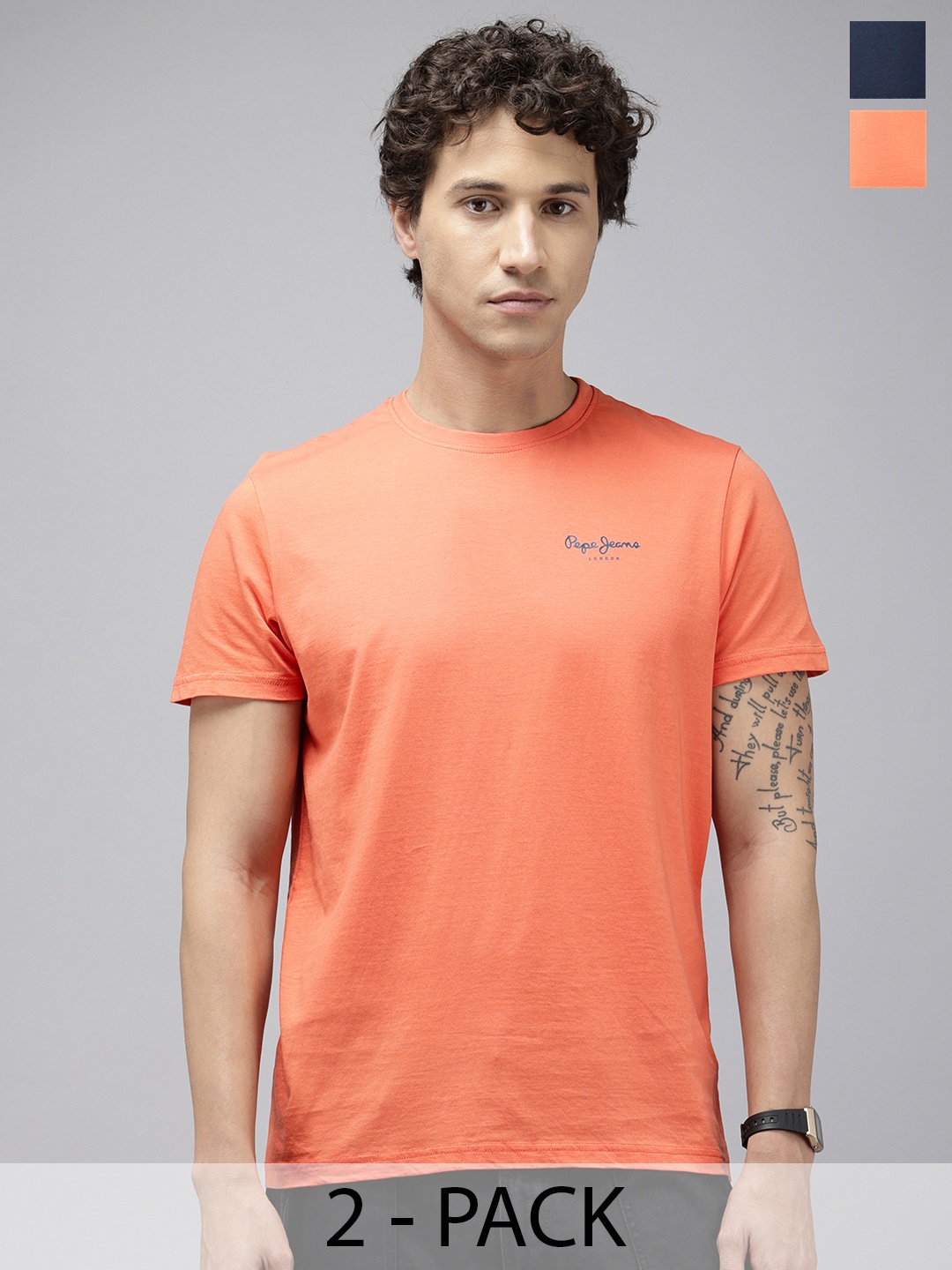 

Pepe Jeans Pack Of 2 Pure Cotton Slim Fit T-shirt, Orange