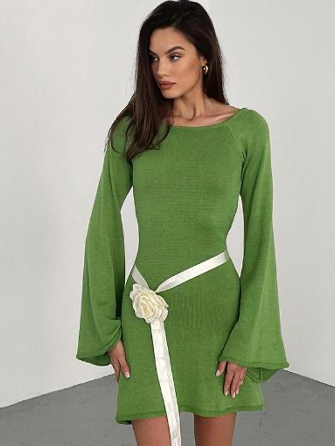 

StyleCast Georgette Bodycon Long Slit Sleeves Dress, Green