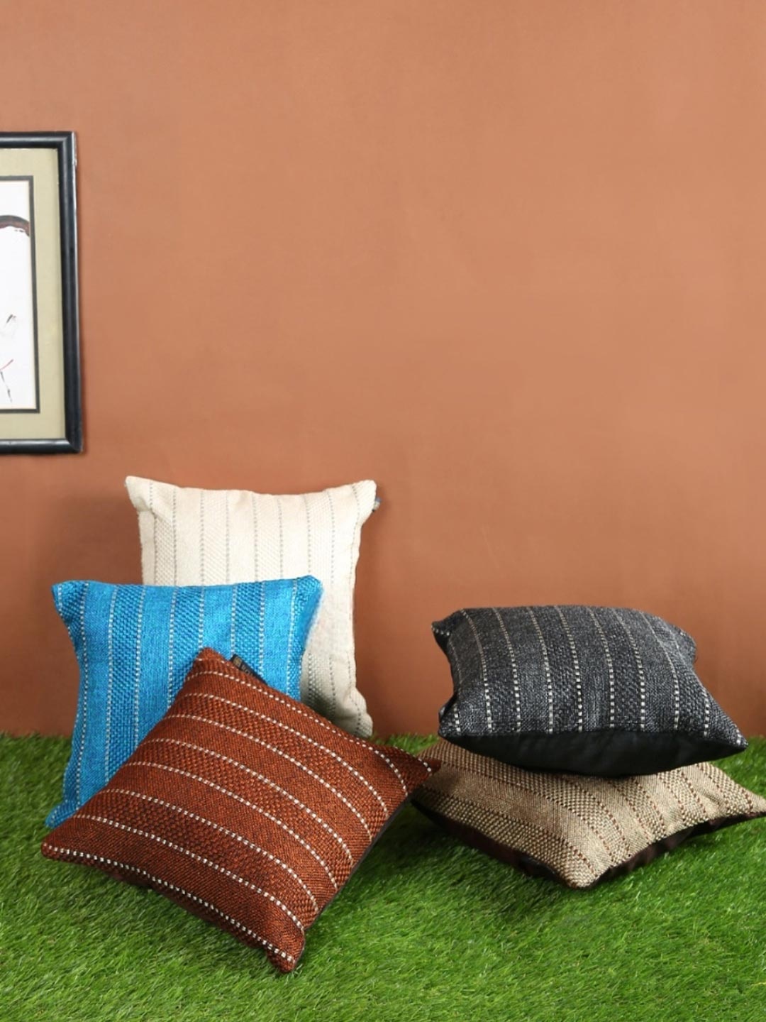 

Myntra Elegant Homes Blue & White 5 Pieces Striped Square Cushion Covers