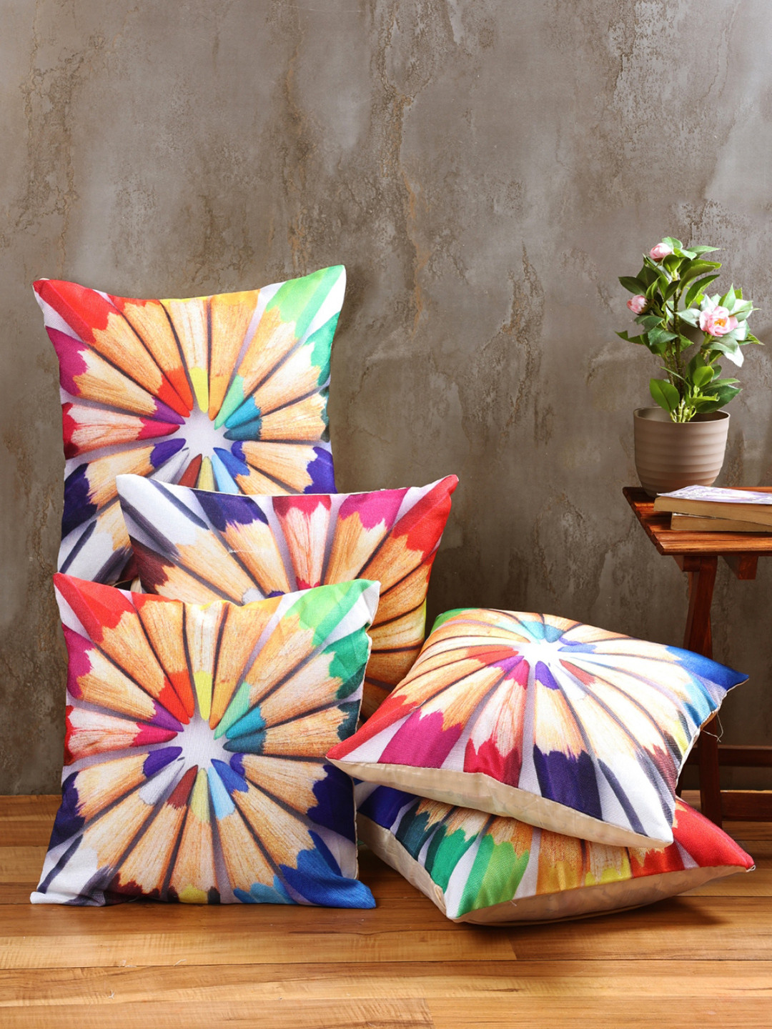 

Myntra Elegant Homes Multicoloured 5 Pieces Pencils Printed Square Cushion Covers, Multi