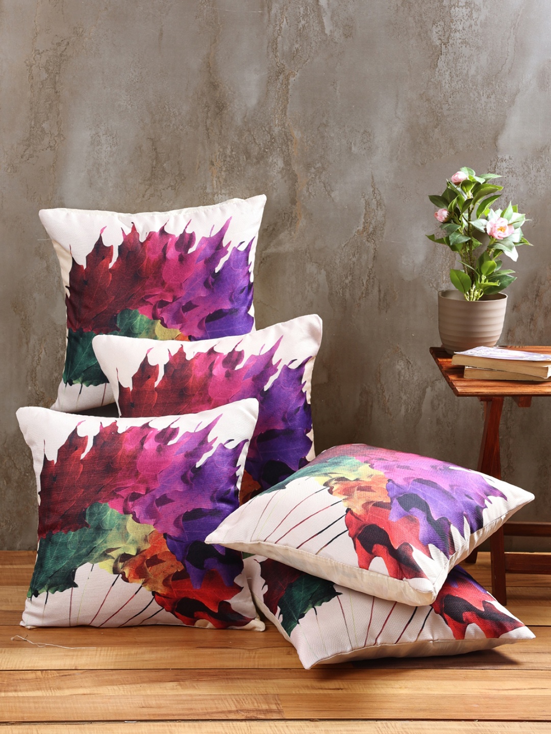 

Myntra Elegant Homes White & Pink 5 Pieces Floral Printed Square Cushion Covers