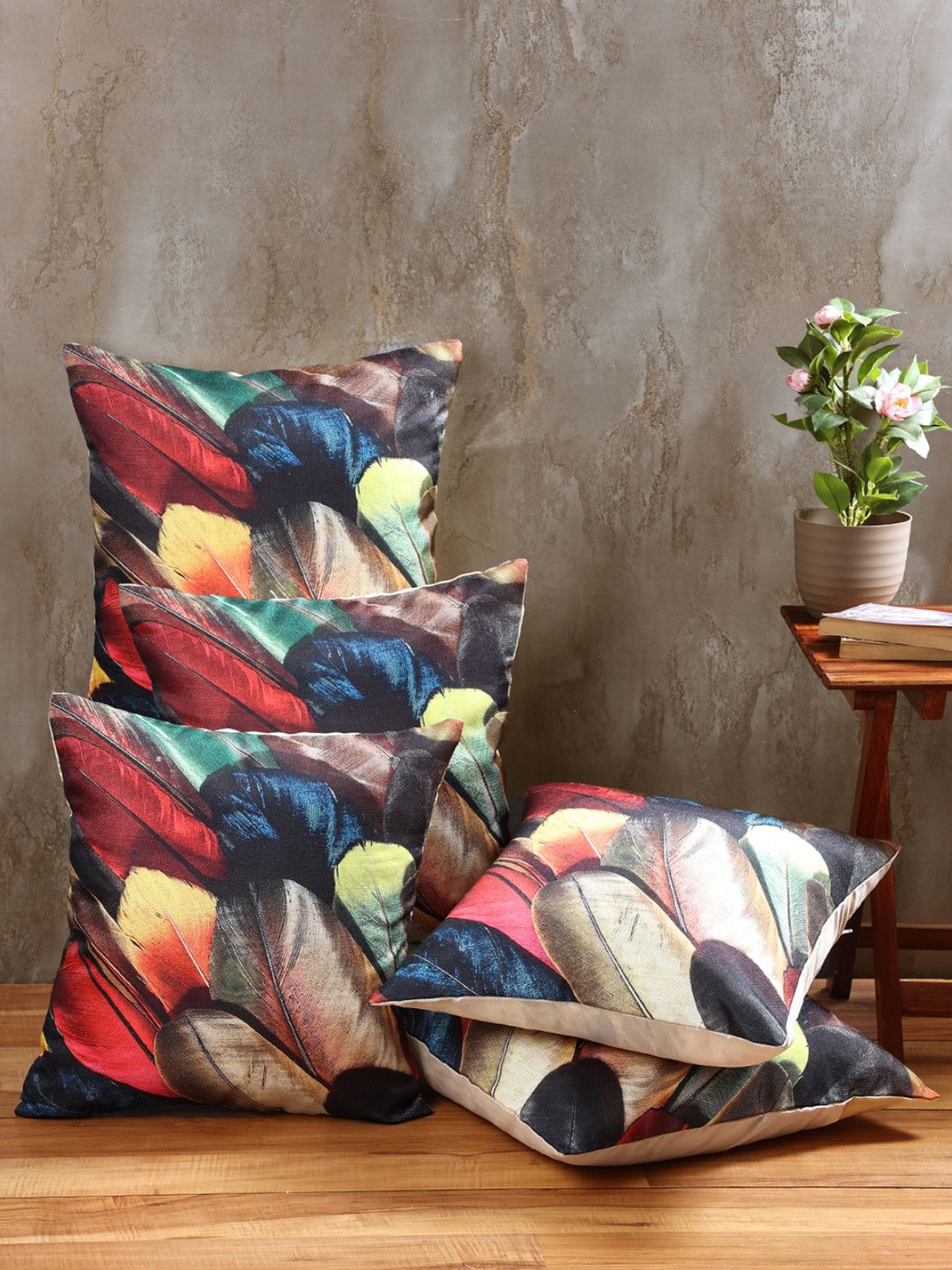 

Myntra Elegant Homes Red & Green 5 Pieces Floral Printed Square Cushion Covers