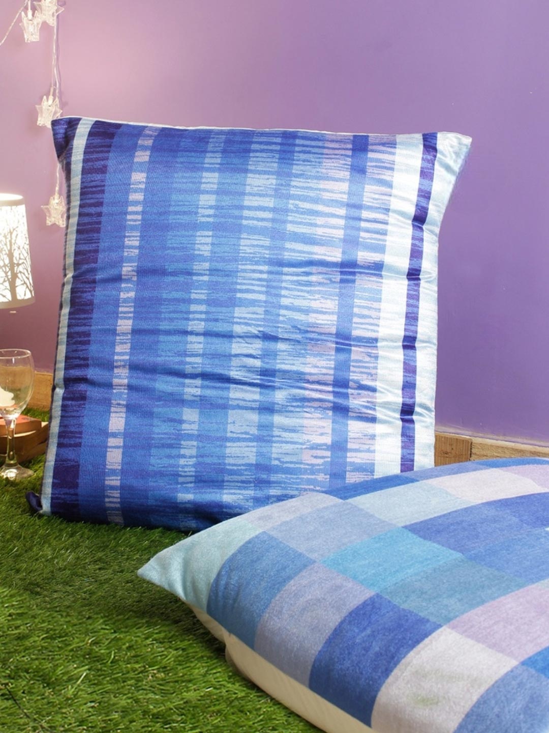 

Myntra Elegant Homes Blue & White 2 Pieces Checked Velvet Square Cushion Covers
