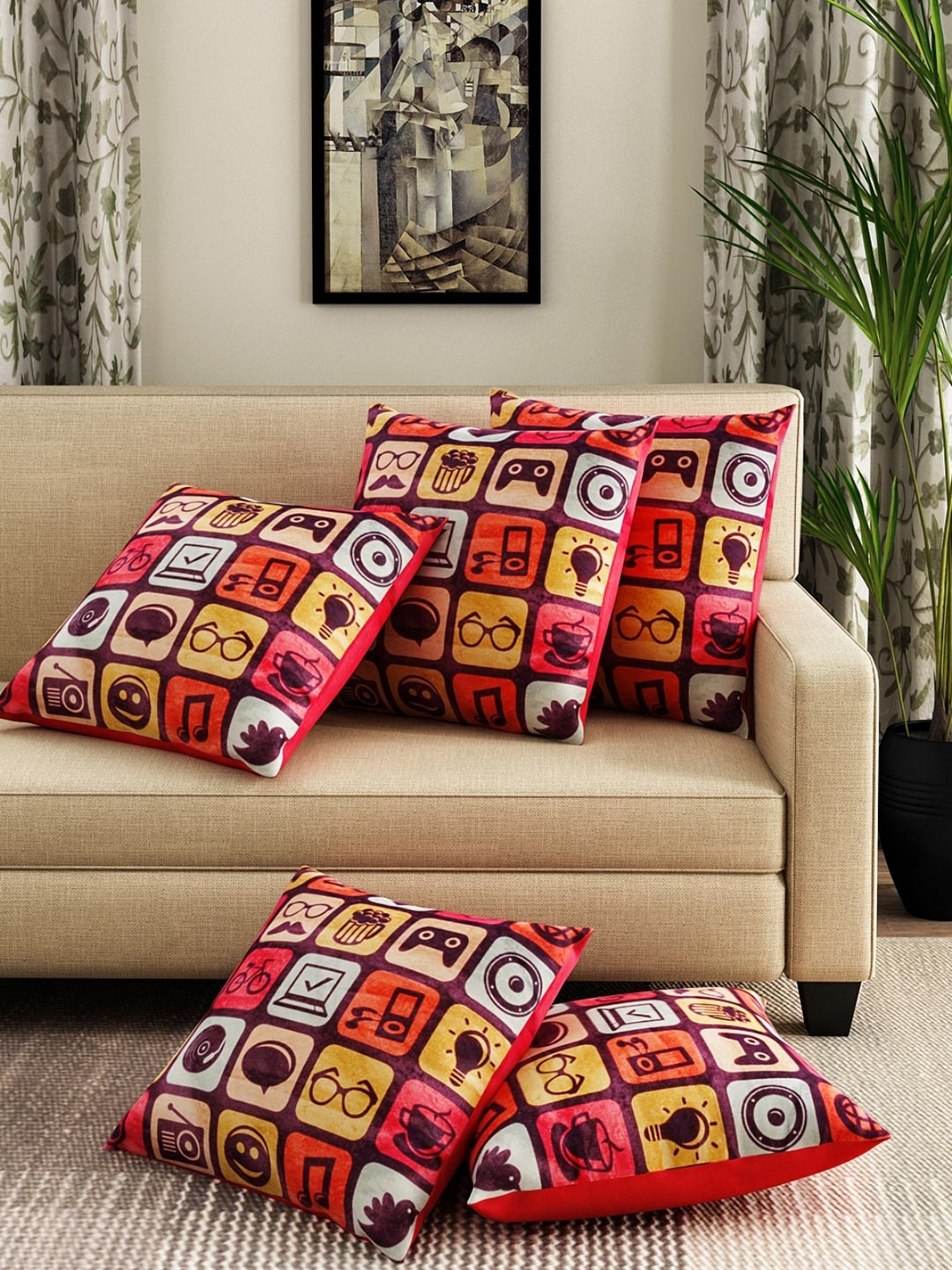 

Myntra Elegant Homes Blue & Red 5 Pieces Cartoon Characters Velvet Square Cushion Covers
