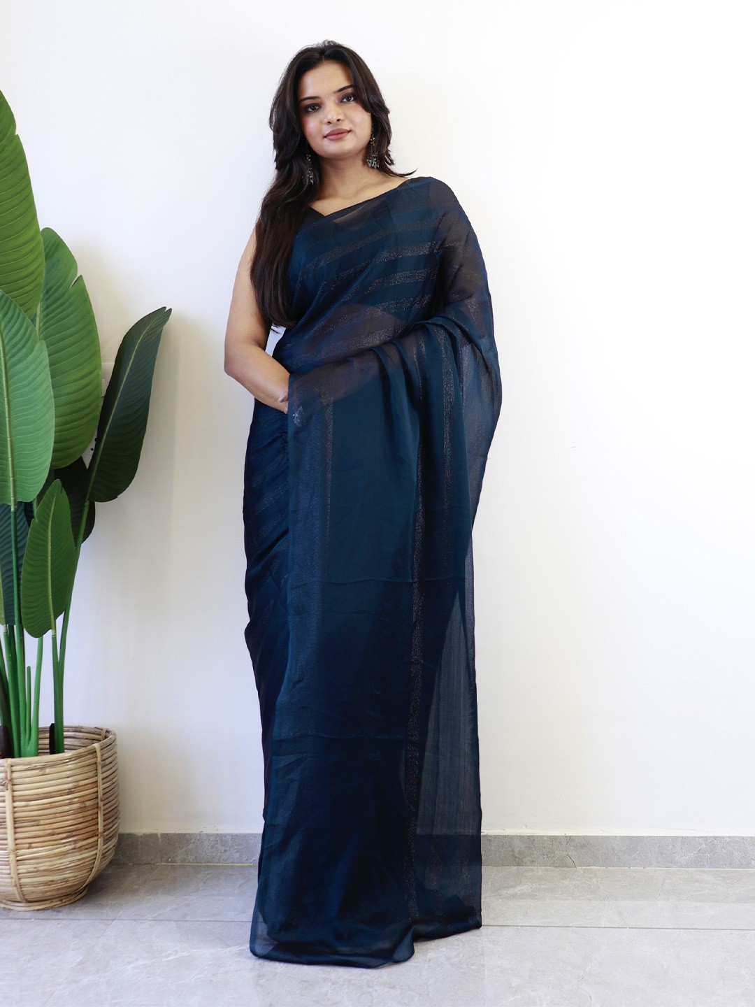 

Panzora Solid Ready to Wear Saree, Navy blue