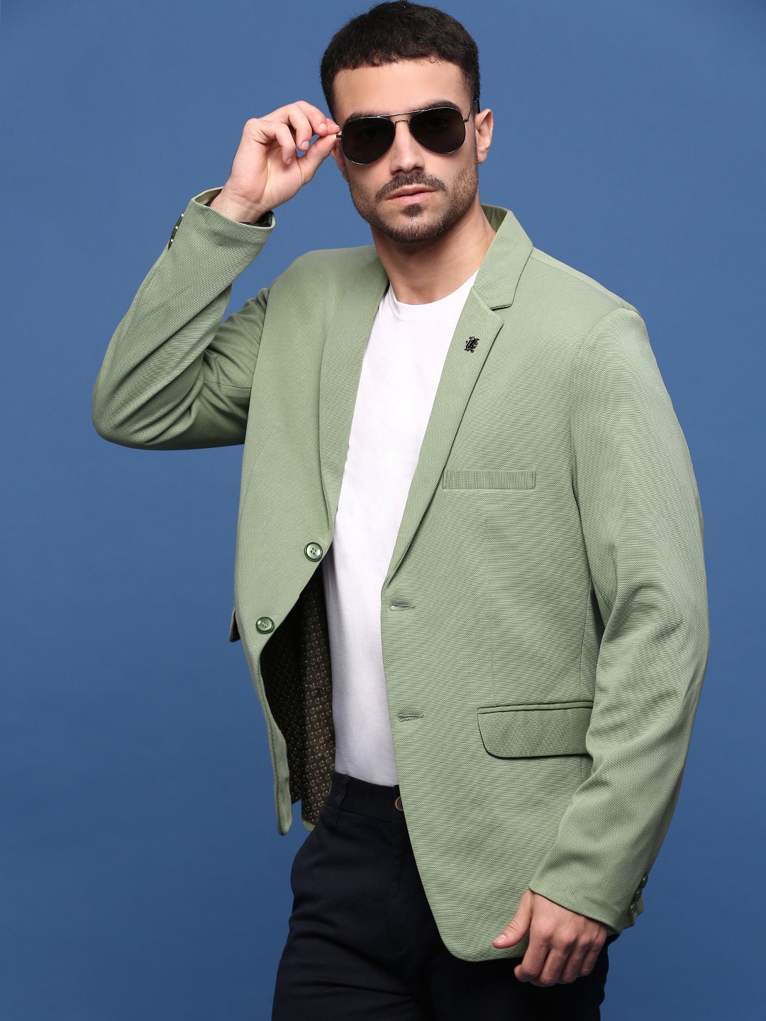 

SHOWOFF Slim Fit Single-Breasted Notched Lapel Cotton Blazers, Green