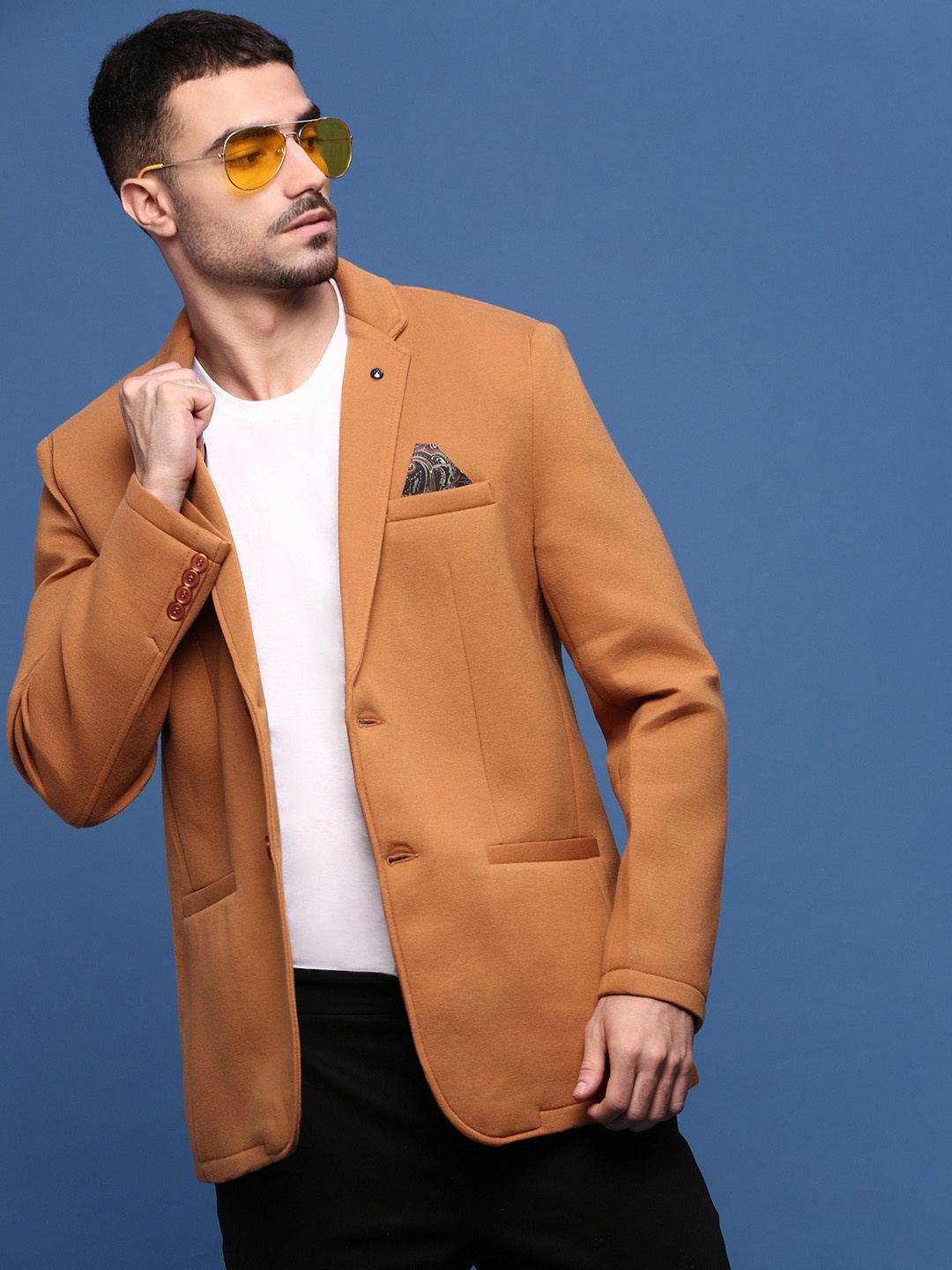 

SHOWOFF Cotton Slim Fit Single Breasted Casual Blazers, Camel brown