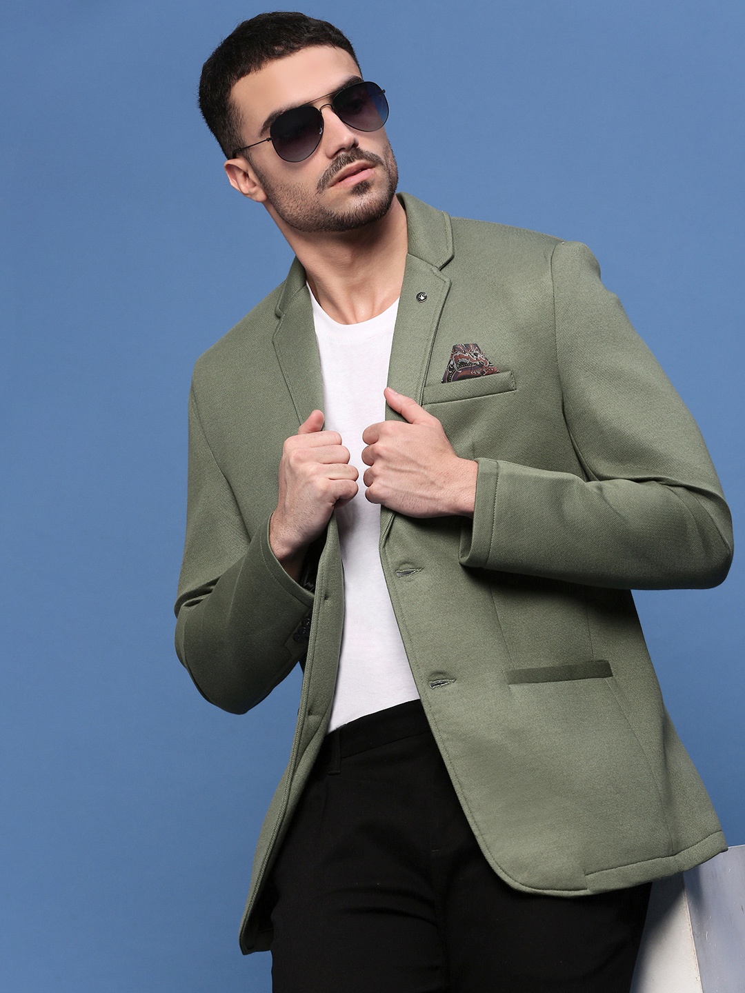 

SHOWOFF Slim Fit Cotton Single Breasted Casual Blazers, Green