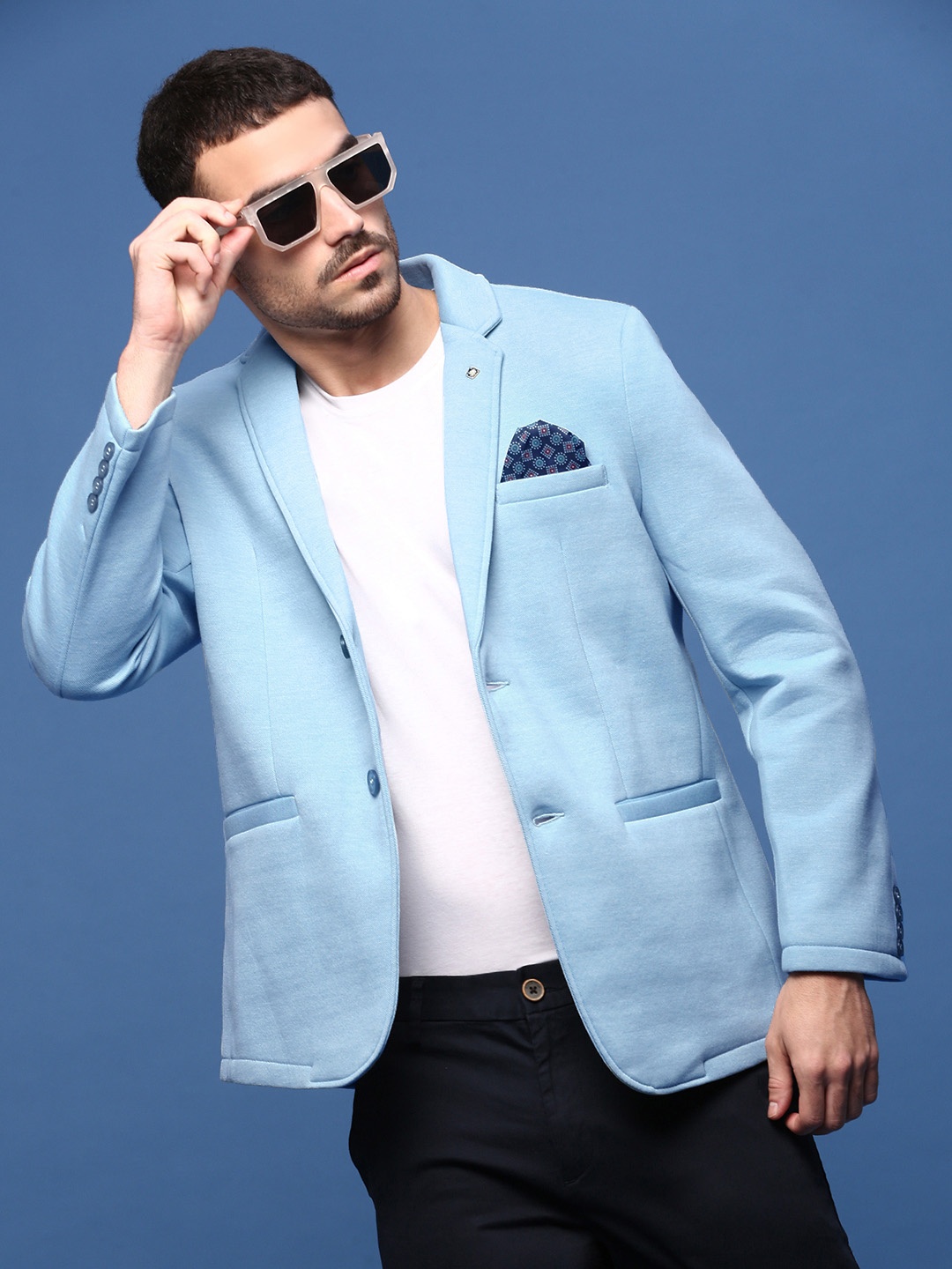 

SHOWOFF Slim Fit Single-Breasted Notched Lapel Cotton Blazer, Blue