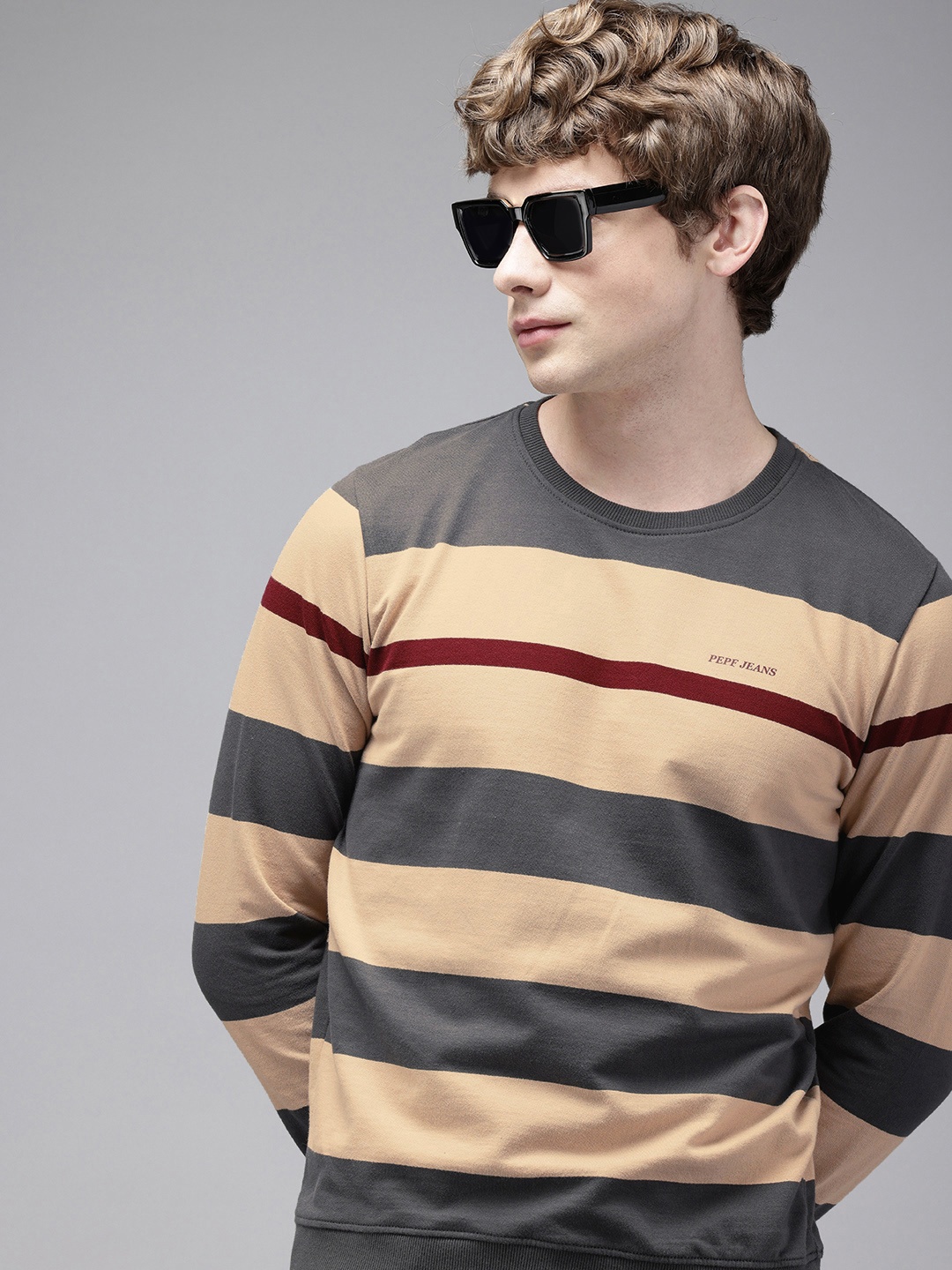 

Pepe Jeans Striped Pure Cotton Sweatshirt, Grey