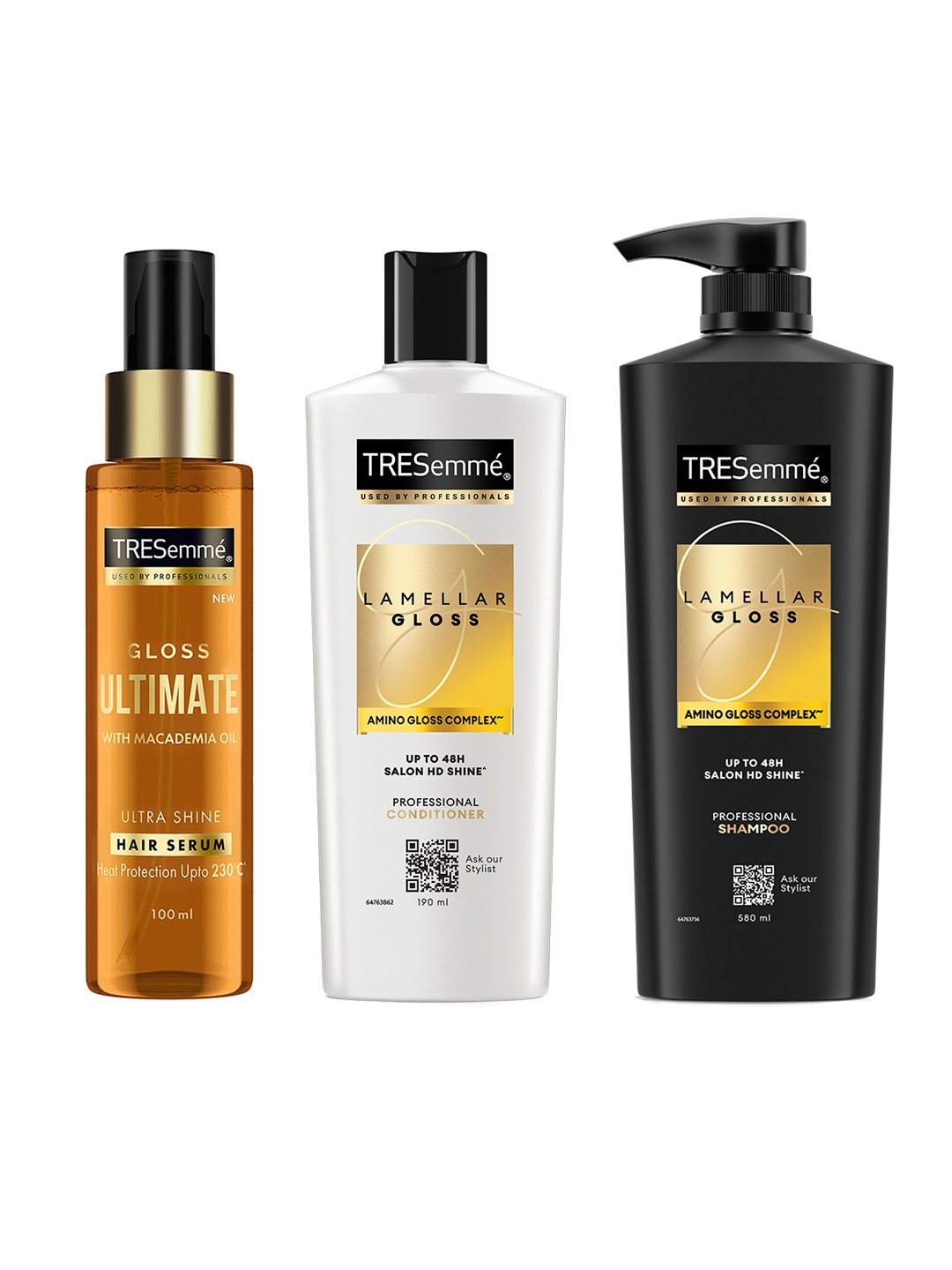 

TRESemme Lamellar Gloss Shampoo 580ml+ Conditioner 190ml+ Gloss Ultimate Hair Serum 100ml, Black