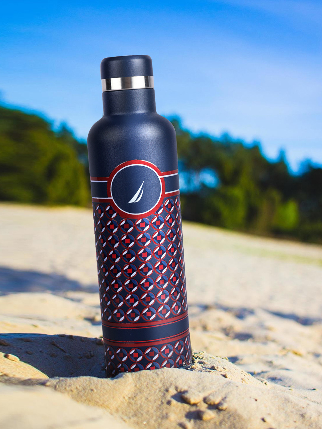 

Nautica Navy Blue & Red Floral Printed Stainless Steel Smart Vacuum Water Bottle-750ML