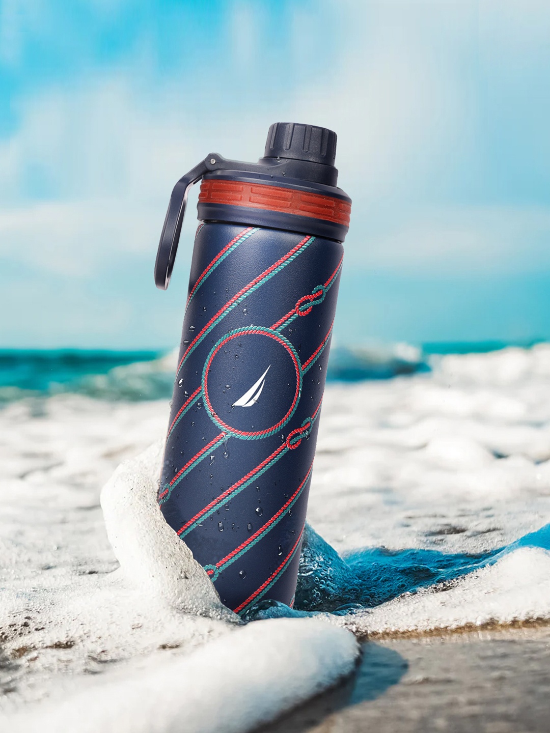

Nautica Navy Blue & Red Printed Stainless Steel Smart Vacuum Water Bottle-500ML
