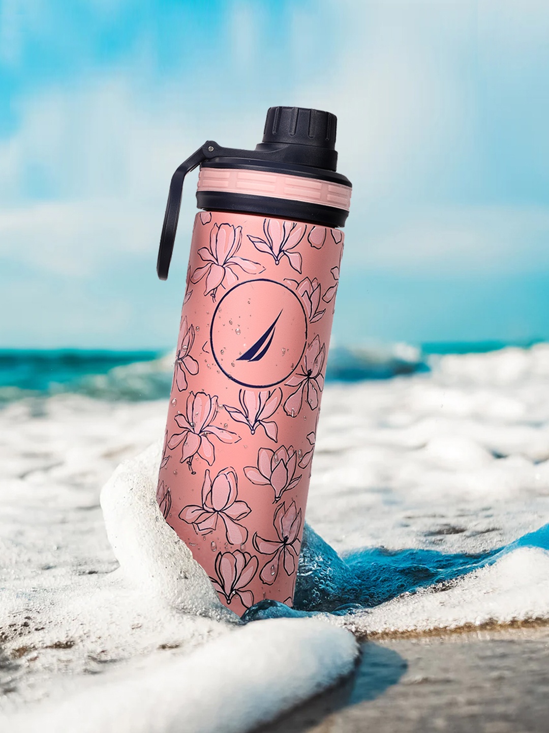 

Nautica Pink & Navy Blue Floral Printed Stainless Steel Smart Vacuum Water Bottle-500ML