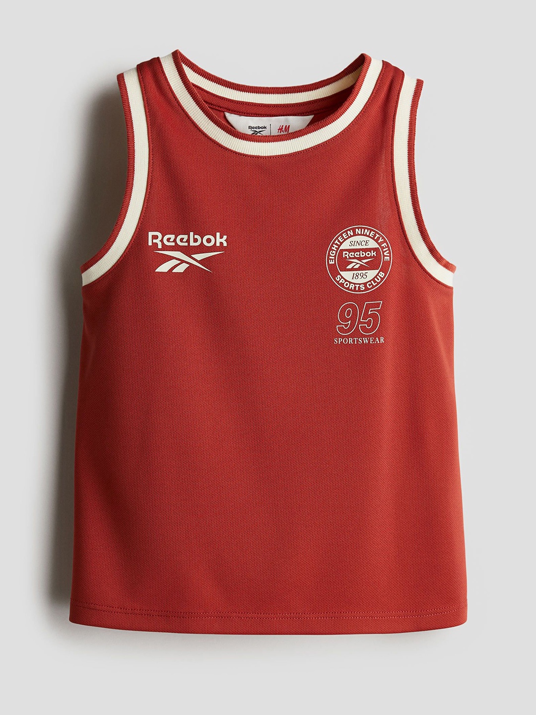 

H&M x Reebok Boys Pure Cotton Print-Motif Mesh Basketball Vest Top, Red