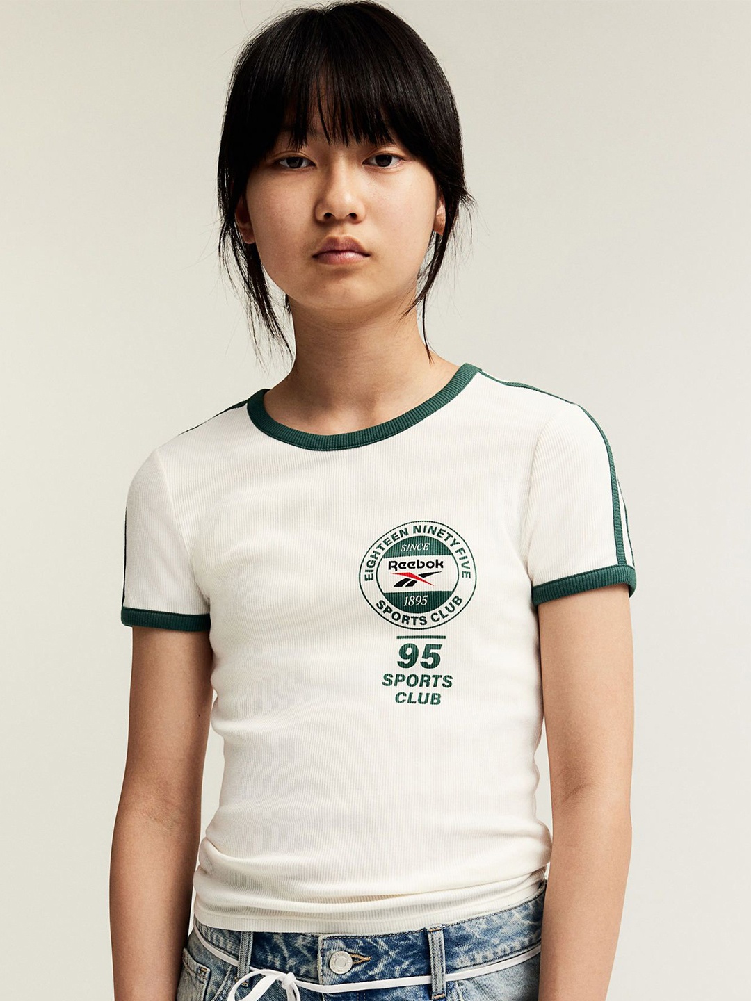 

H&M x Reebok Girls Print Motif Ribbed T-Shirt, White