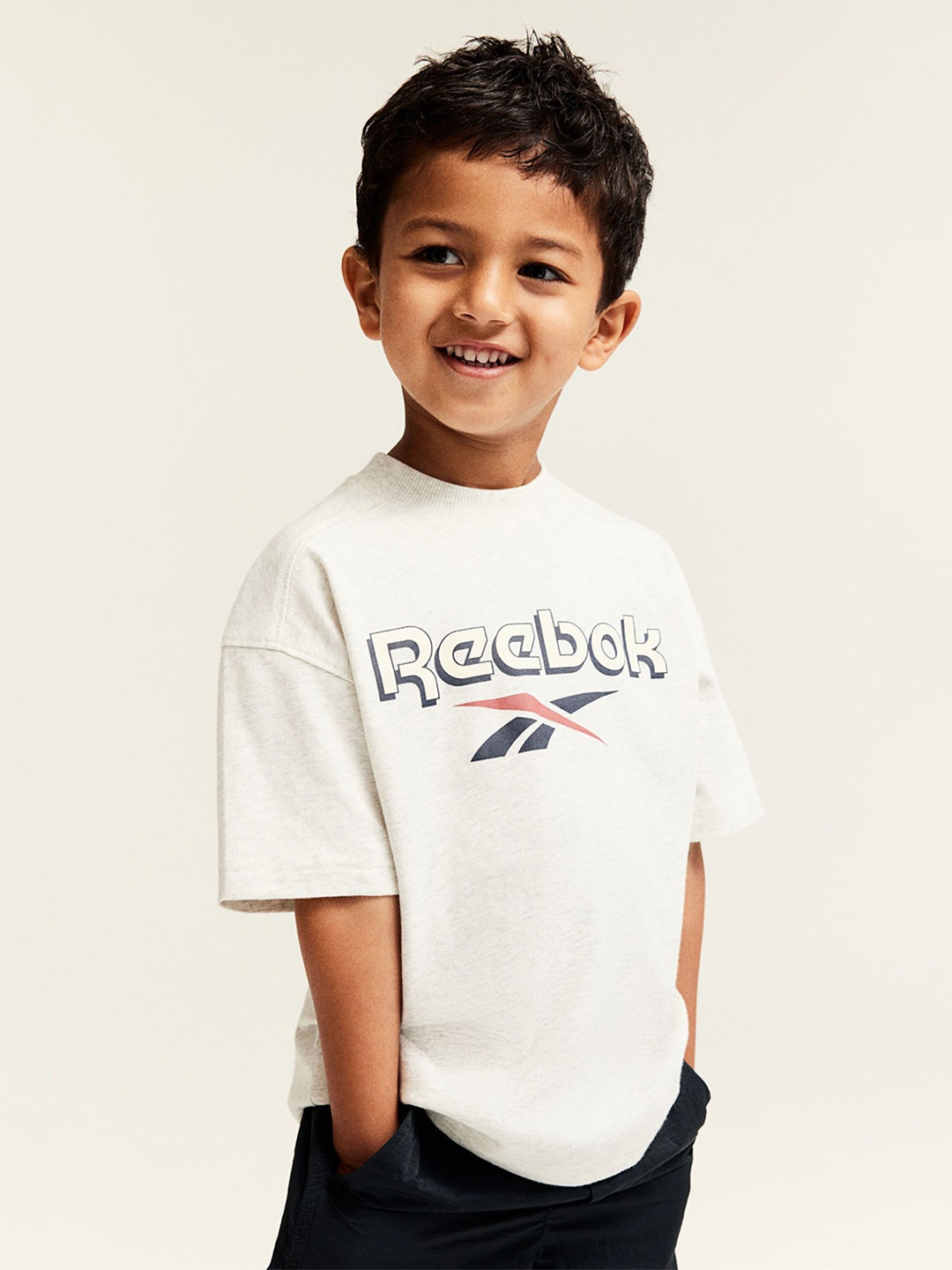 

H&M x Reebok Boys Print-Motif Pure Cotton T-Shirt, Grey