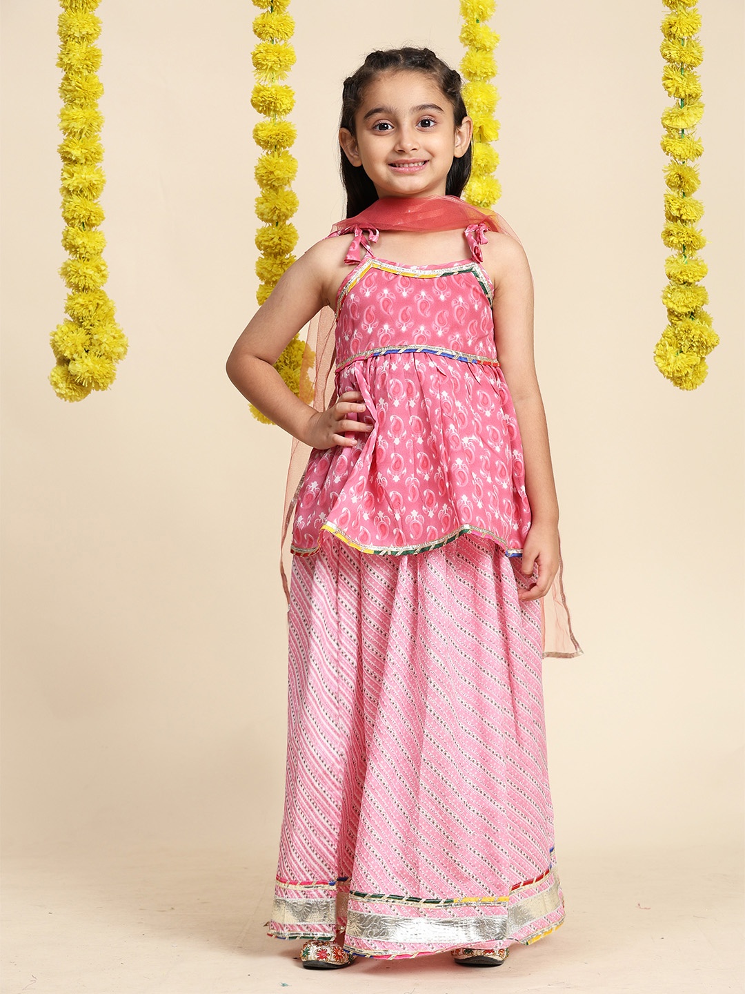 

Cutiekins Girls Printed Cotton Ready to Wear Lehenga & Blouse With Dupatta, Pink