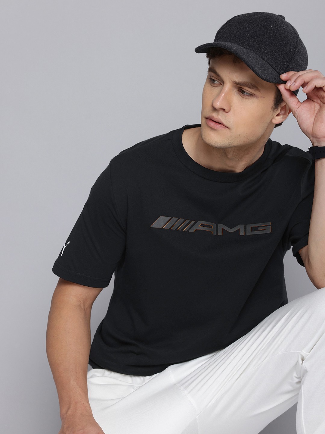 PUMA Motorsport Mercedes AMG Petronas Logo Printed Pure Cotton T-shirt, Black