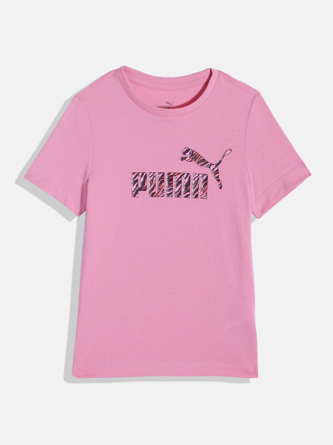 Puma Girls Brand Logo Printed Pure Cotton T-shirt, Pink
