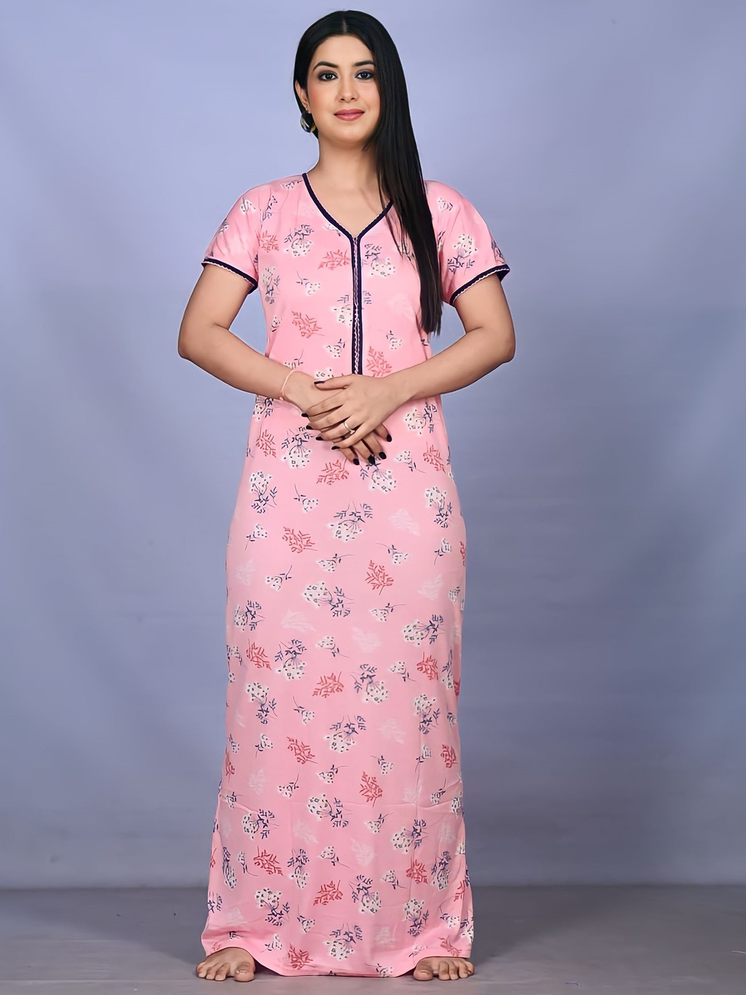 

G4Girl Women Floral Printed Maxi Nightdress, Pink