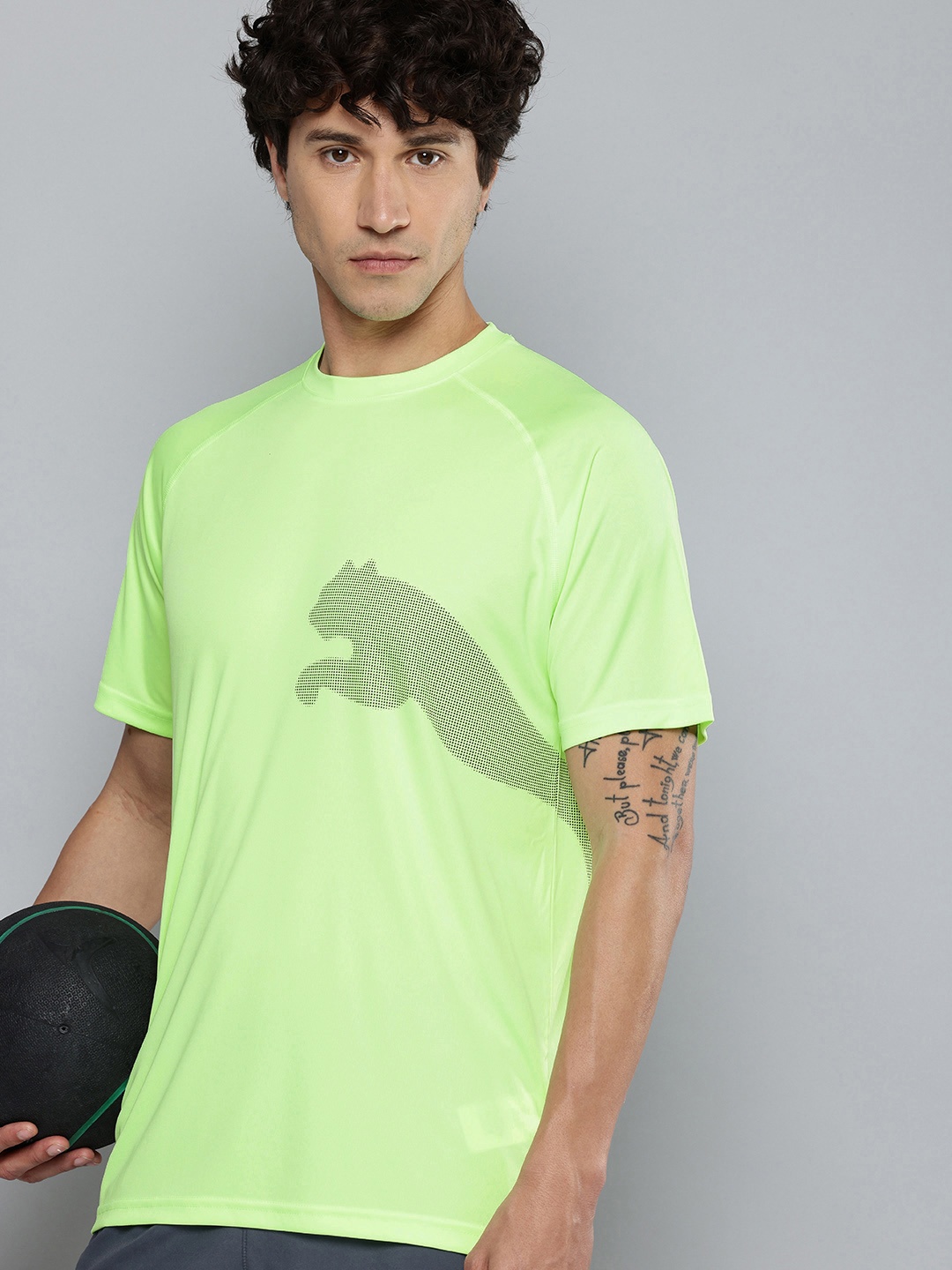 

Puma Train All Day Brand Logo Printed Raglan Sleeves dryCELL Training T-shirt, Green