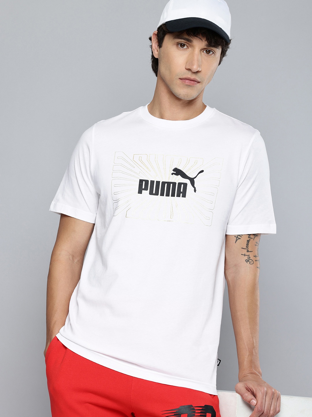 

Puma GRAPHICS Brand Logo Printed Pure Cotton T-shirt, White