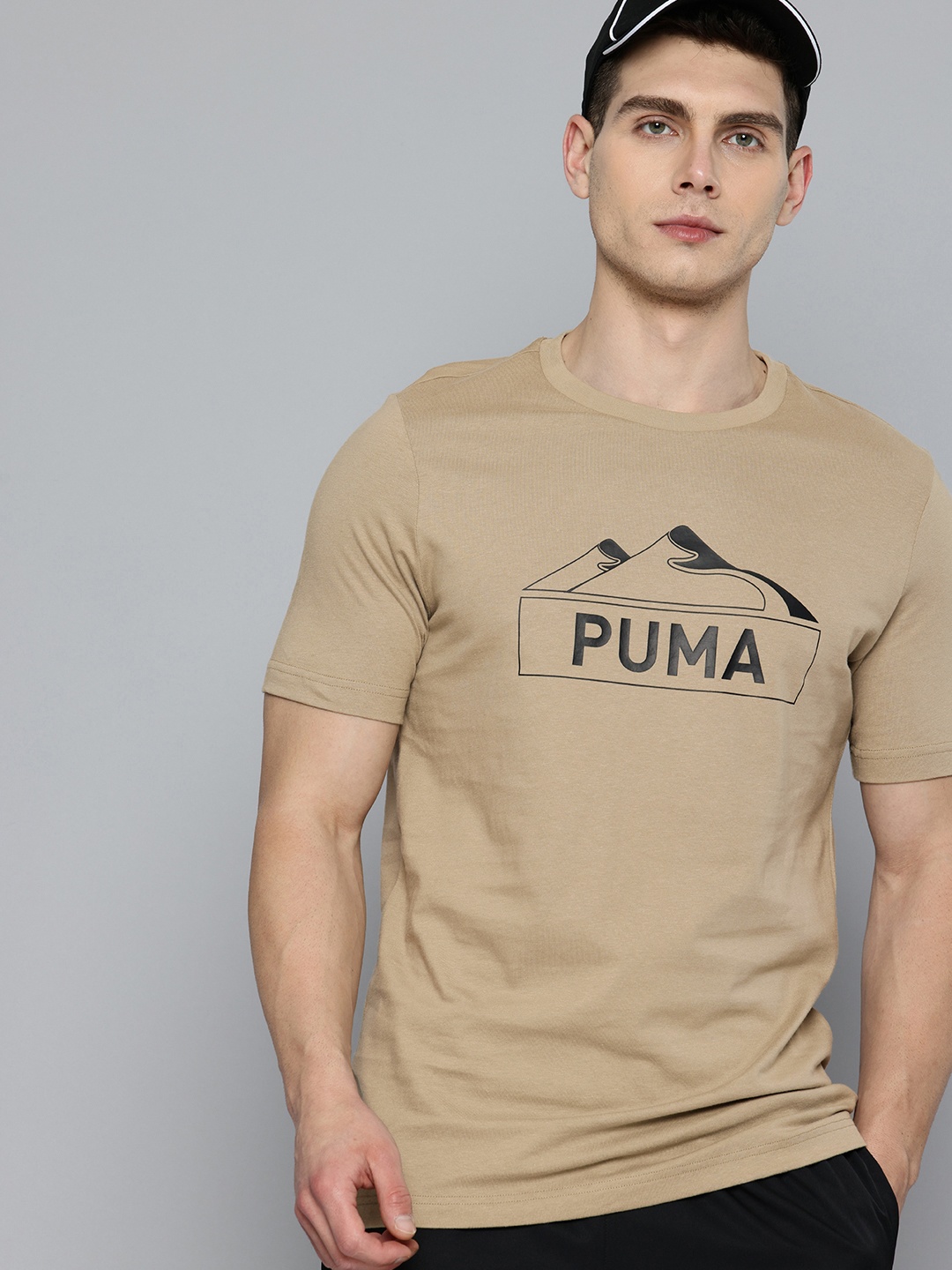 

Puma Open Road Graphic & Brand Logo Printed Pure Cotton T-shirt, Beige