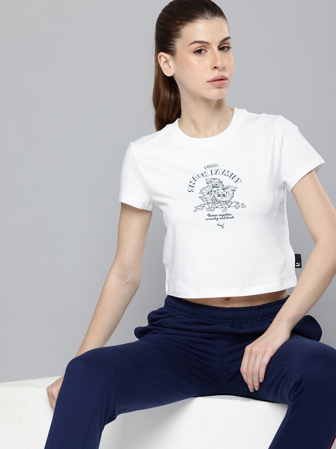 

Puma Graphics Snack Graphic Printed Slim Fit Crop T-shirt, White