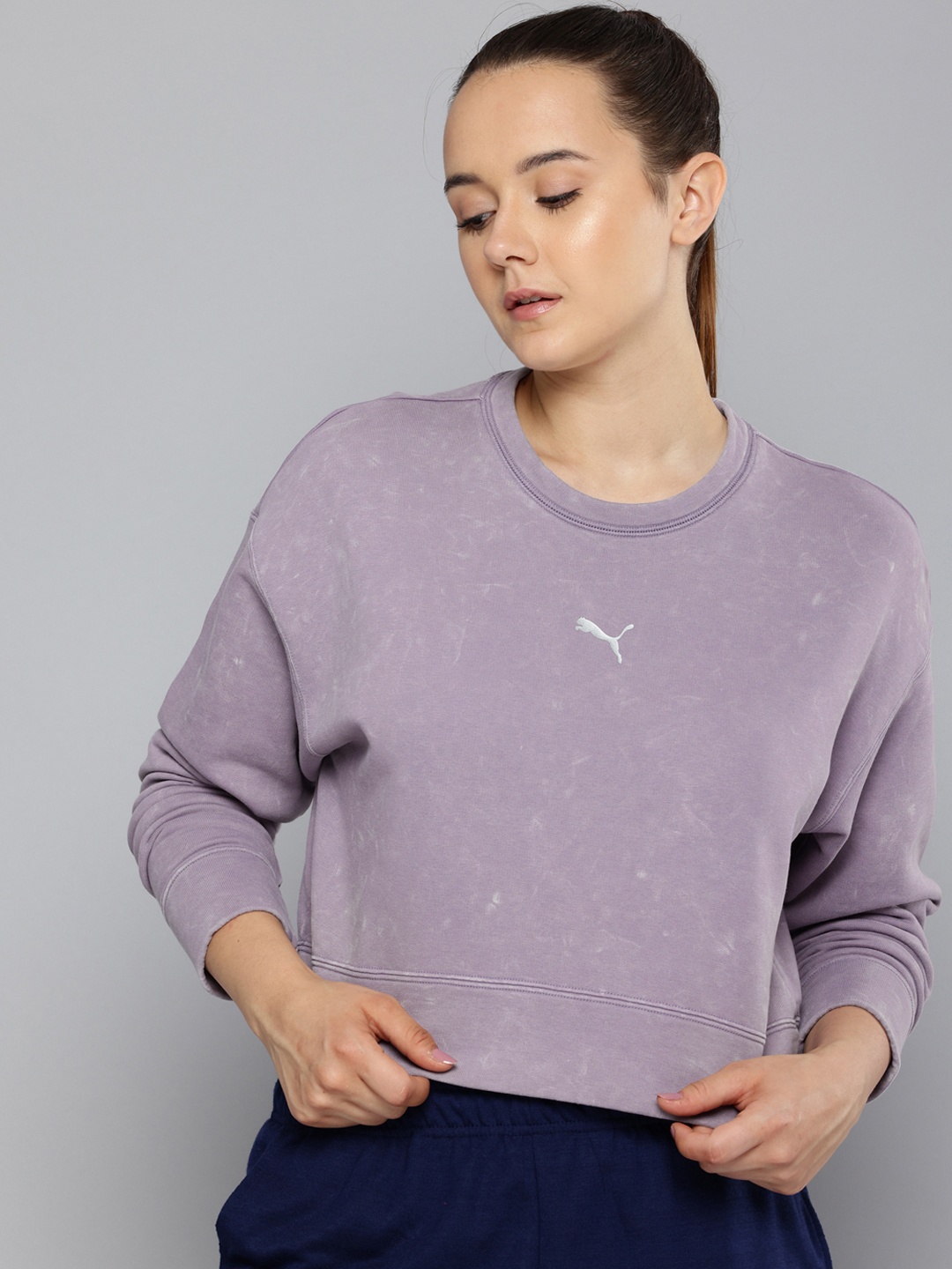 

Puma Dare To Relaxed Fit Pure Cotton Washed Crop Sweatshirt, Lavender