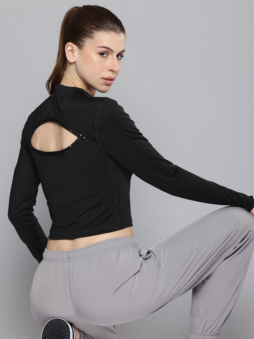 Puma INTERGALACTIC DryCell Long Sleeve Cut Out Training Crop Top, Black