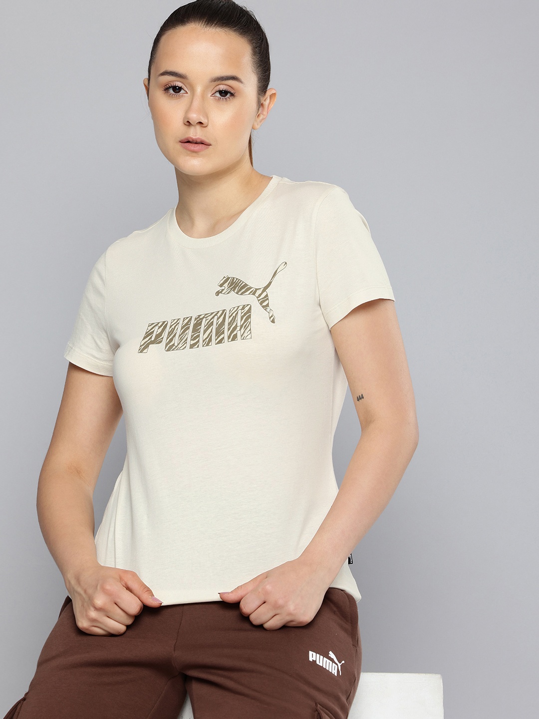 

Puma ANIMAL Brand Logo Printed Pure Cotton T-shirt, Cream