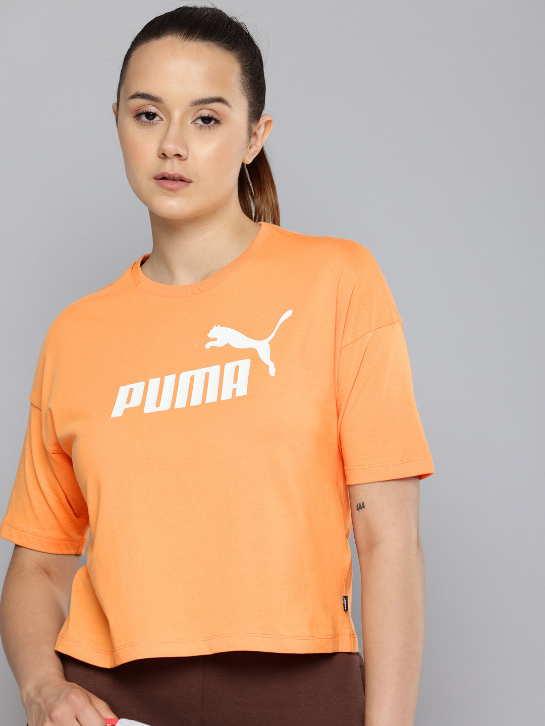 

Puma Pure Cotton Brand Logo Printed Drop-Shoulder Sleeves Relaxed Fit T-shirt, Orange