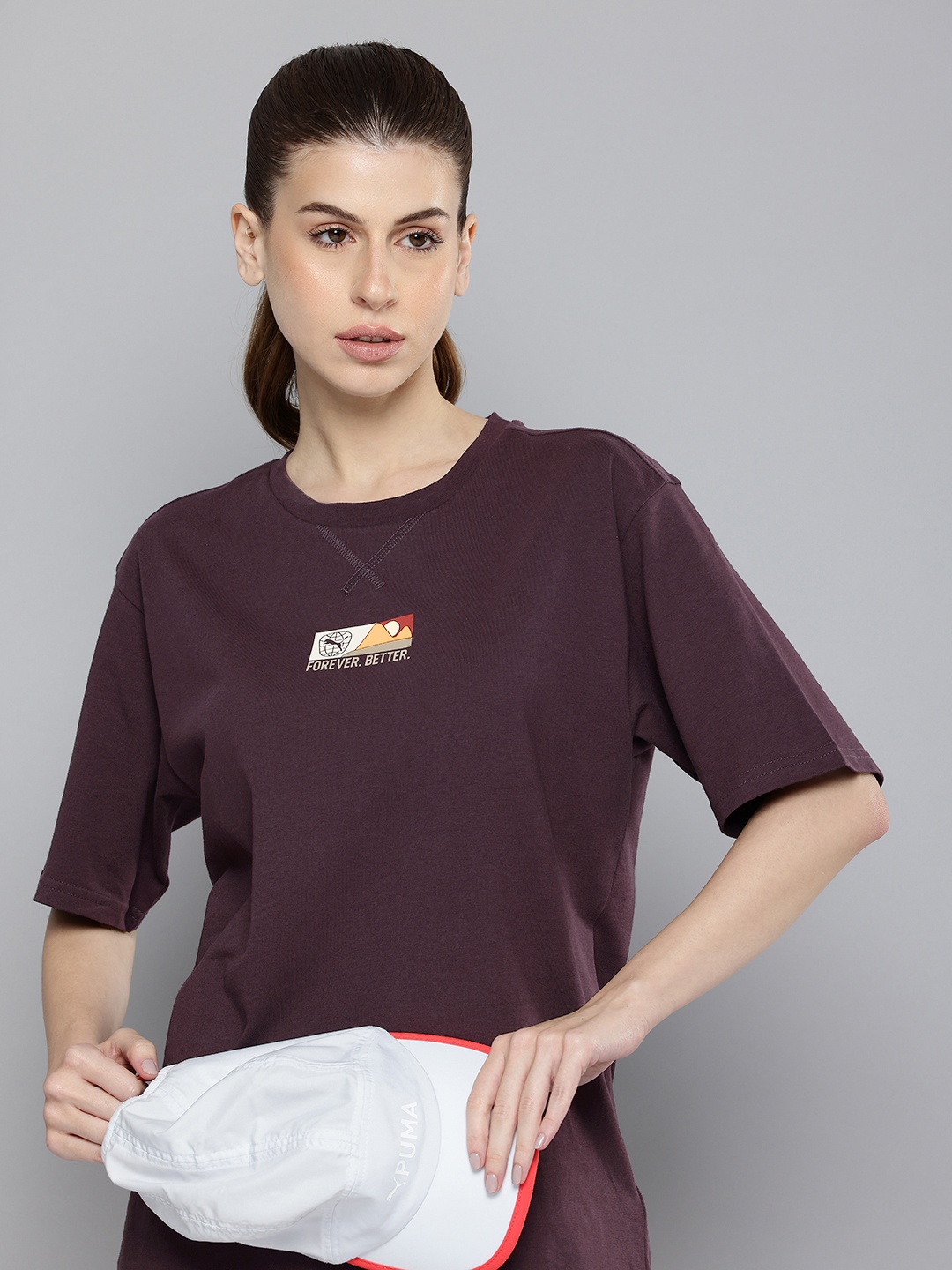 

Puma BETTER SPORTSWEAR Drop-Shoulder Sleeves Pure Cotton Relaxed Fit T-shirt, Purple