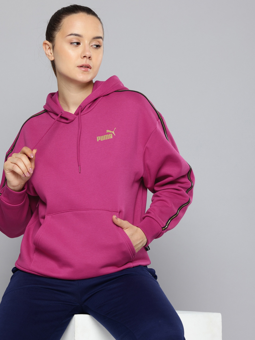 

Puma Tape Minimal Gold Warmcell Comfort Fit Hooded Sweatshirt, Magenta