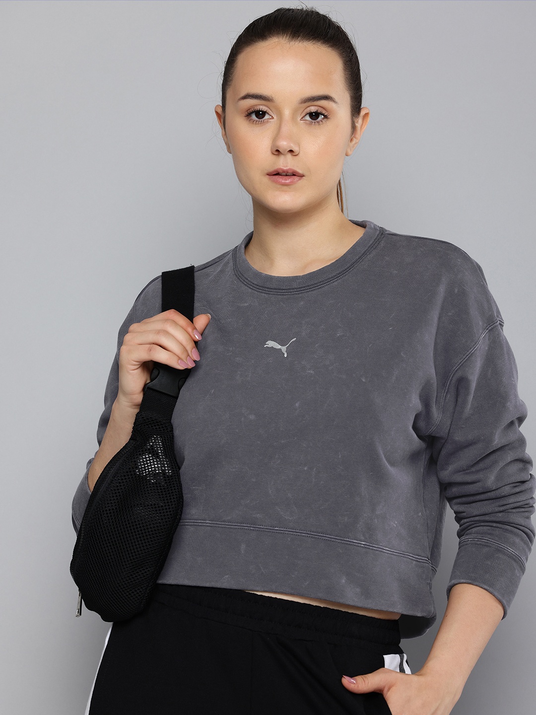 

Puma Dare To Relaxed Fit Pure Cotton Washed Crop Sweatshirt, Grey