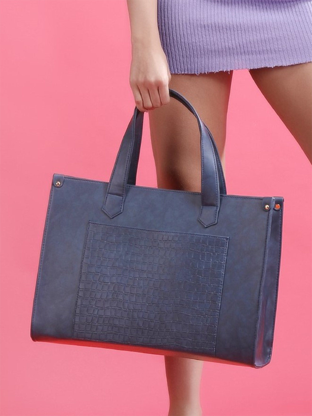 ALL ABOUT HER PU Oversized Structured Tote Bag with Quilted, Teal