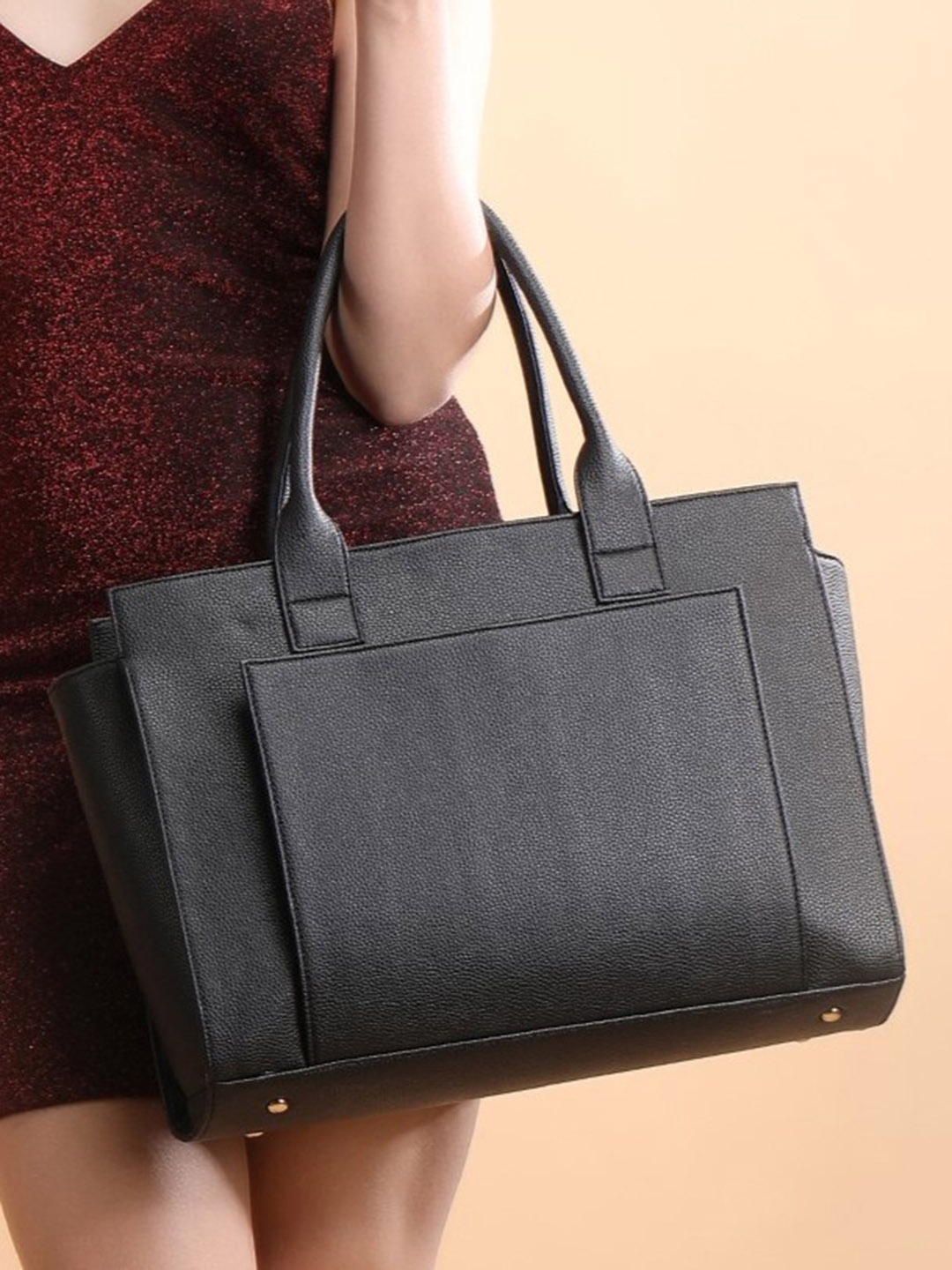

ALL ABOUT HER PU Oversized Structured Tote Bag, Black