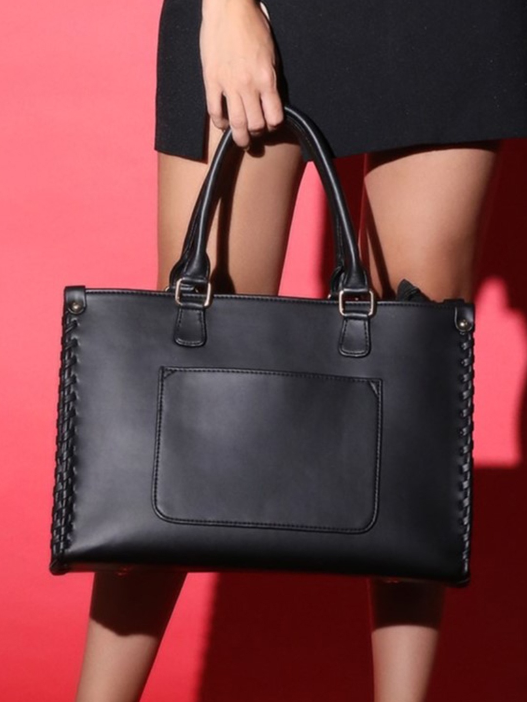 

ALL ABOUT HER PU Structured Tote Bag, Black