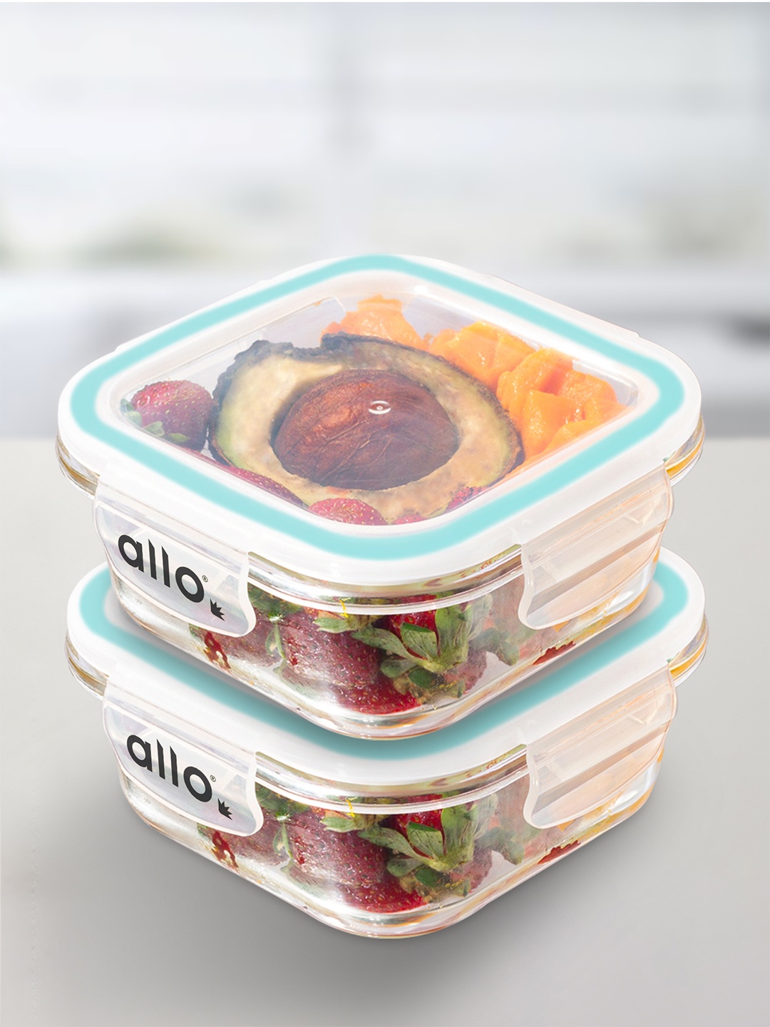 

Allo FoodSafe Microwave Safe Glass Containers for Fridge Storage (550ml x 2, Square), Transparent