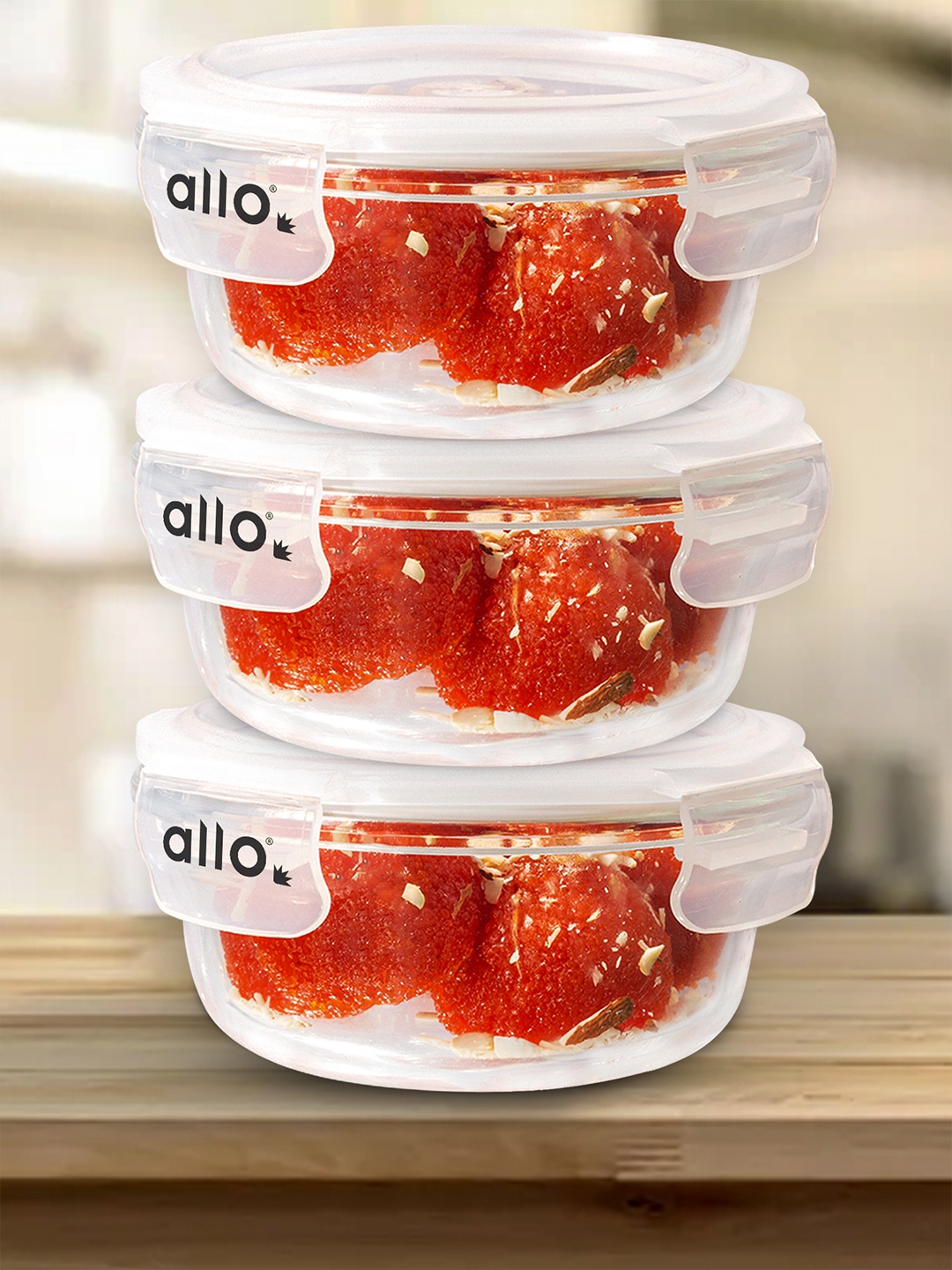 

Allo Set of 3 FoodSafe Microwave Safe Borosilicate Glass Fridge Storage Containers 400ml, Transparent