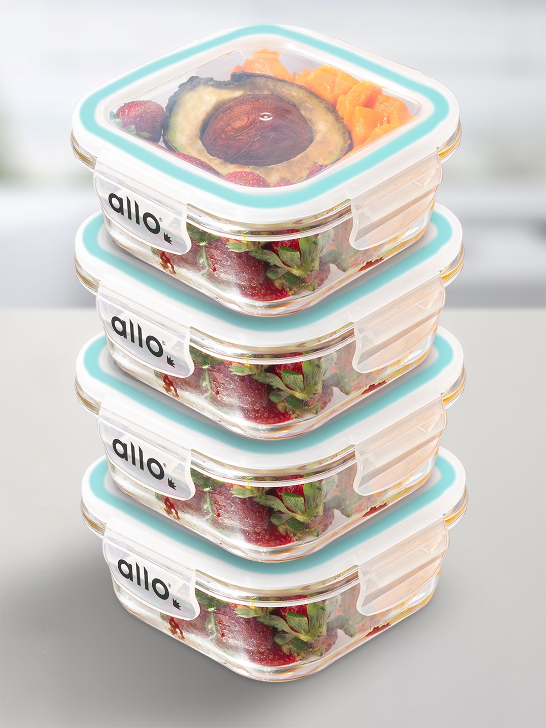 

Allo FoodSafe Microwave Safe Glass Containers for Fridge Storage (550ml x 4, Square), Transparent