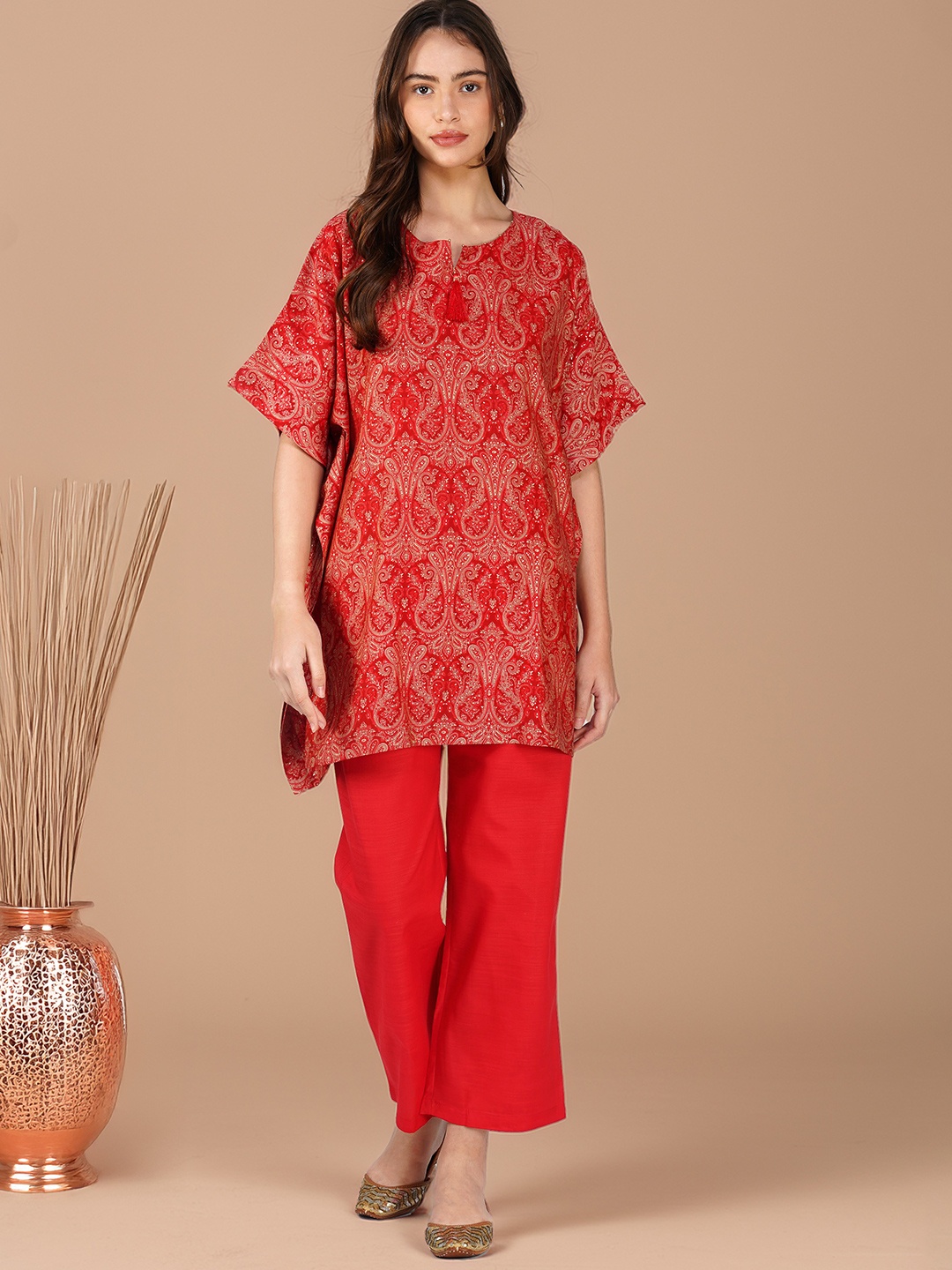 

Bindigasm Printed Tunic With Trousers, Red